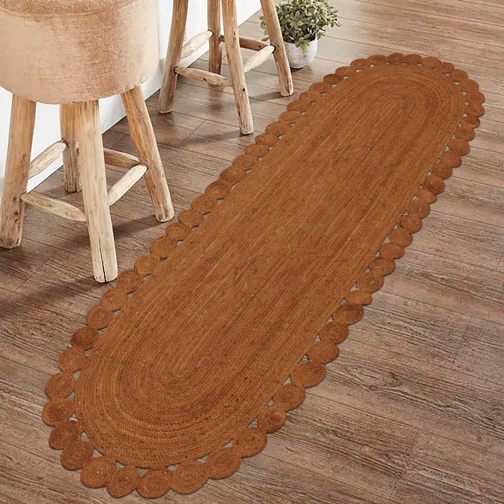 Ovaler Kelim-Läufer, 2,6 x 18, Kelim-Teppich, Orange, solides Design, 0,19 Zoll dick, Flachgewebe-Teppich für den Innen- und Außenbereich, für Eingangsbereich, Flur und Treppenläufer
