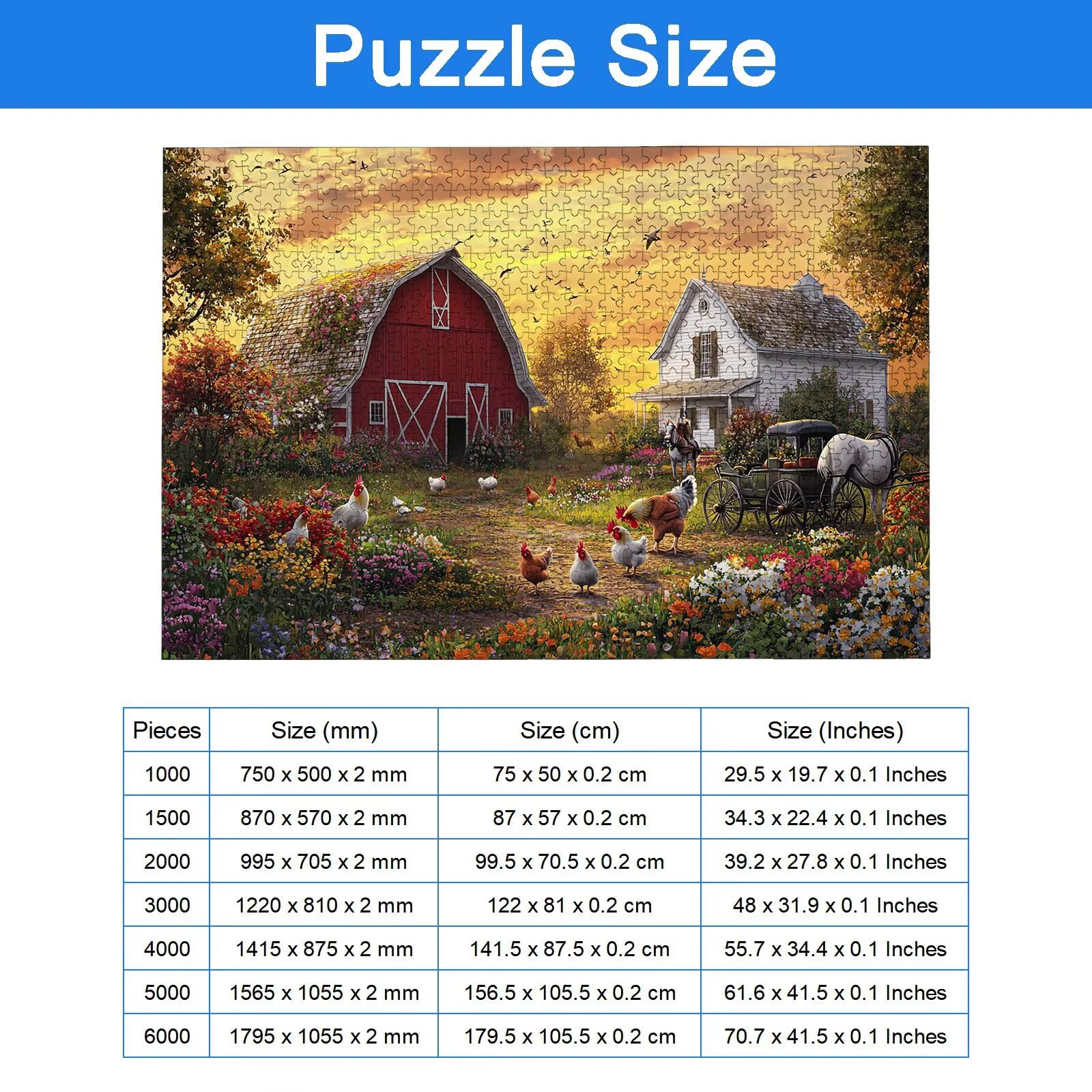 Puzzle 3000 Pièces Ferme, Puzzle 3000 Pièces Adultes et Enfants, Puzzles Bois avec Une Boîte d'emballage Exquise, Jeu Éducatif Puzzles Paysage, Decoration Maison, Cadeau Femme, Cadeau Homme, -7145