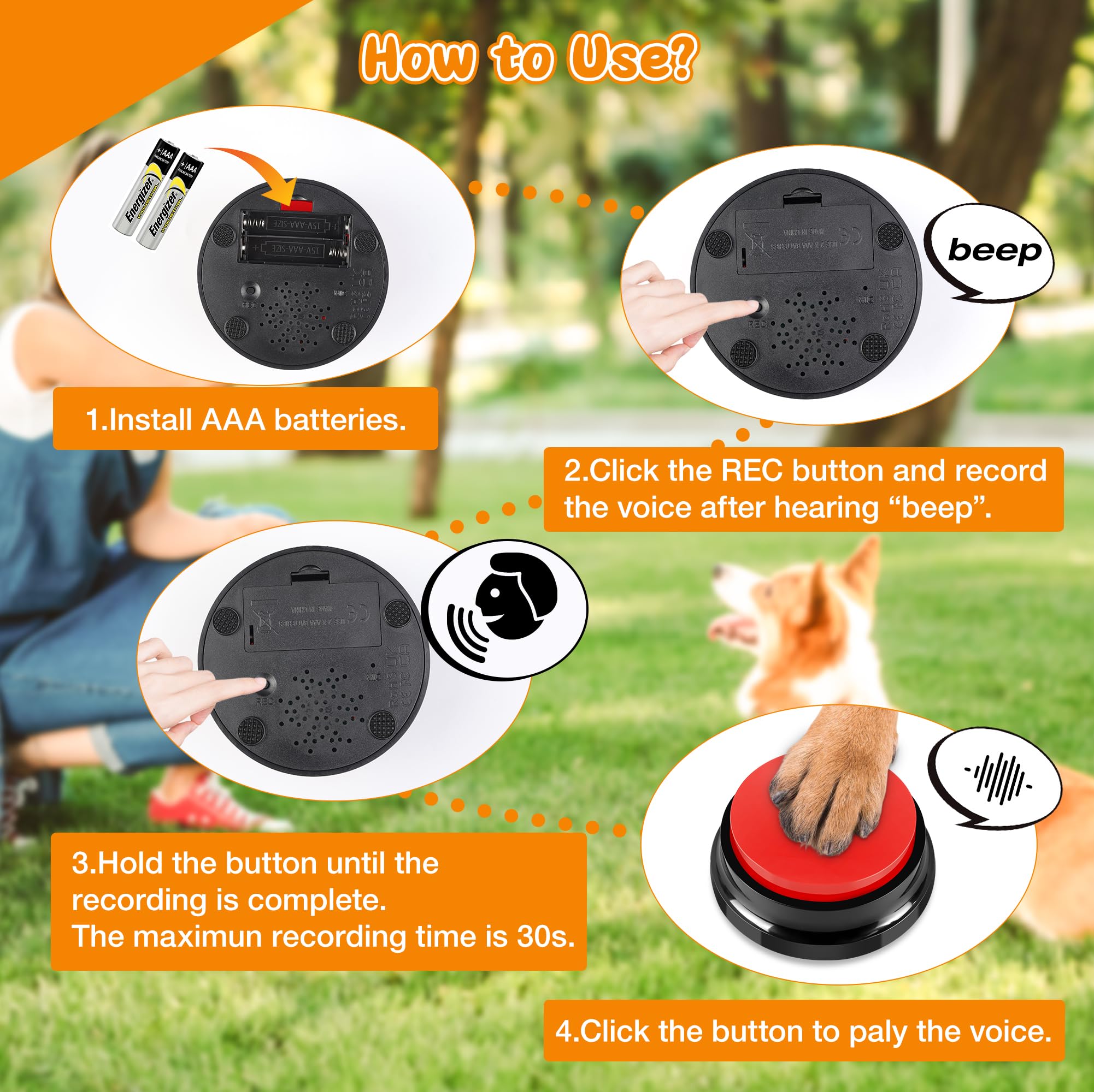 Botones grabables para perros de 6 colores, botones de perro para comunicación, entrenamiento de tu perro/gato para hablar, botones de mascotas que hablan, juego de entrenamiento para perros,