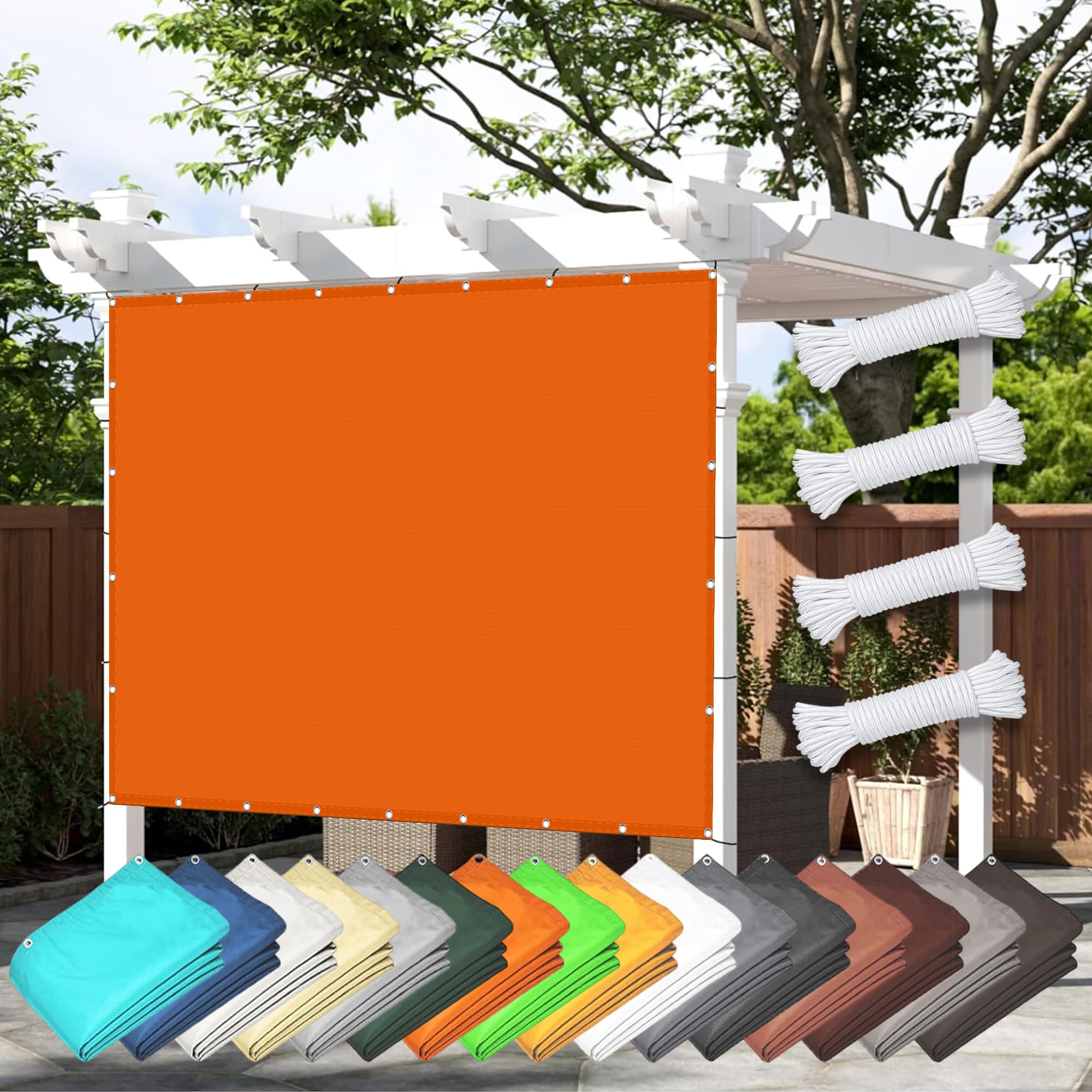 Voile d'ombrage rectangulaire 6x8m orange avec cordons et oeillets pour terrasse