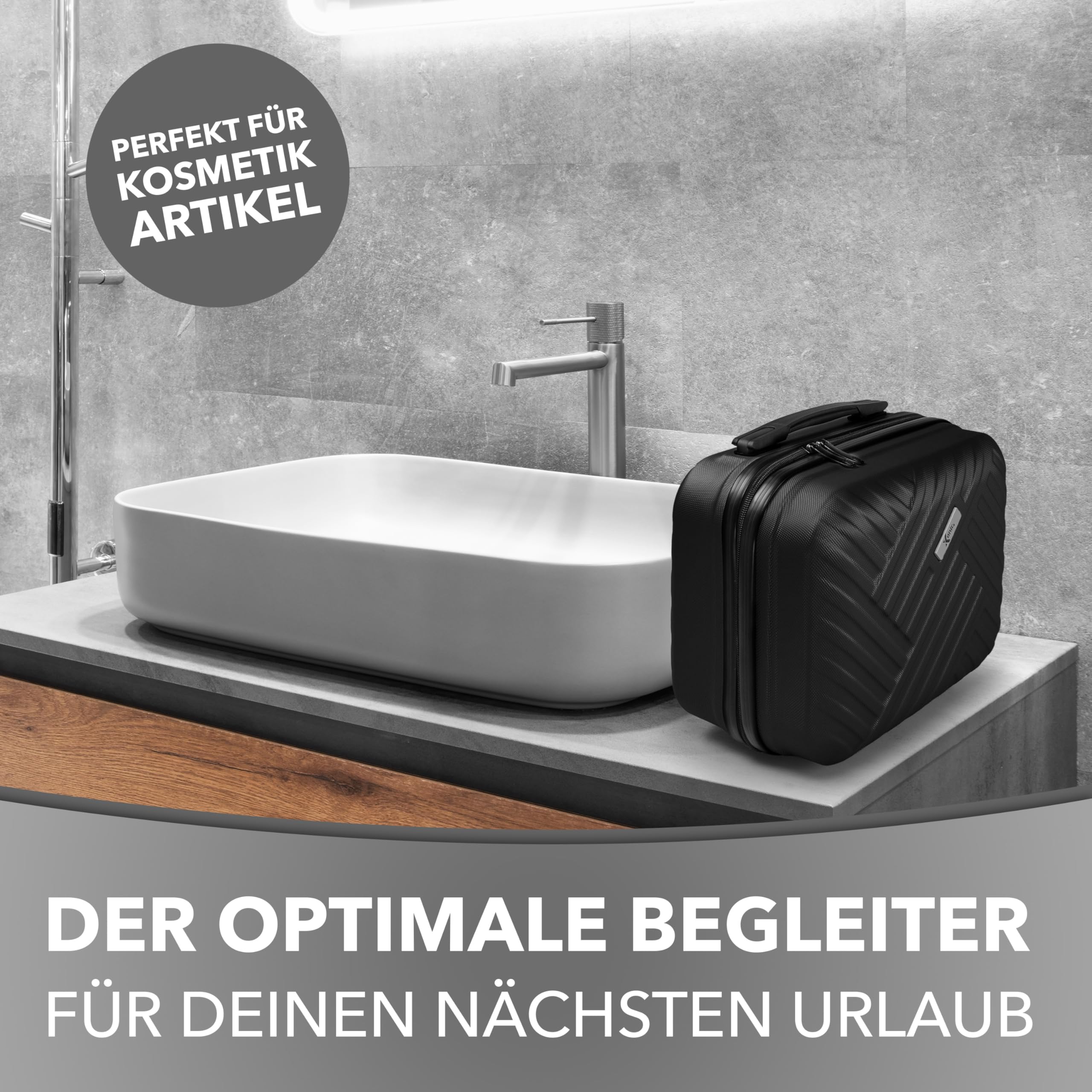 Xonic Design Kosmetikkoffer aus ABS Hartschale – Robustes Beautycase als Handgepäck – Kosmetiktasche für Reisen Schwarz