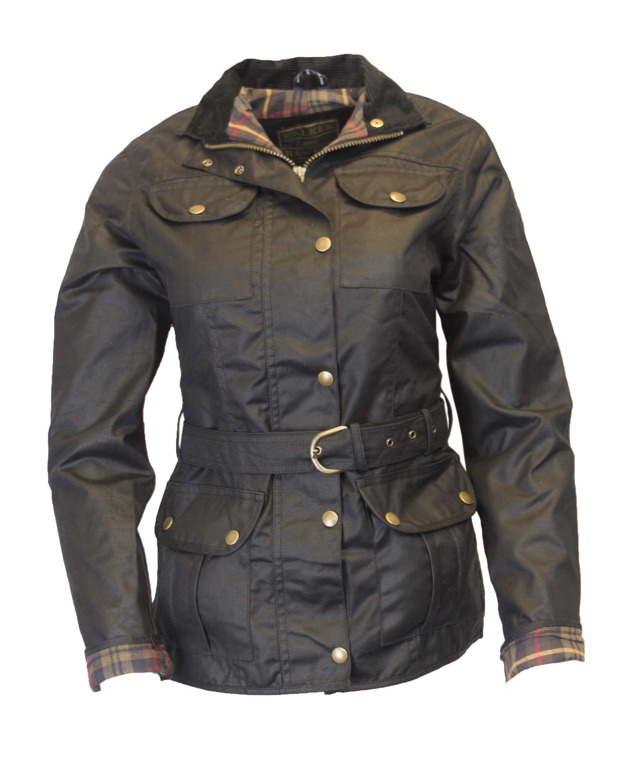Veste Cirée Femme Walker & Hawkes - Imperméable Coton Huilé - Ceinture Et 4 Poches - Taille 42 Olive