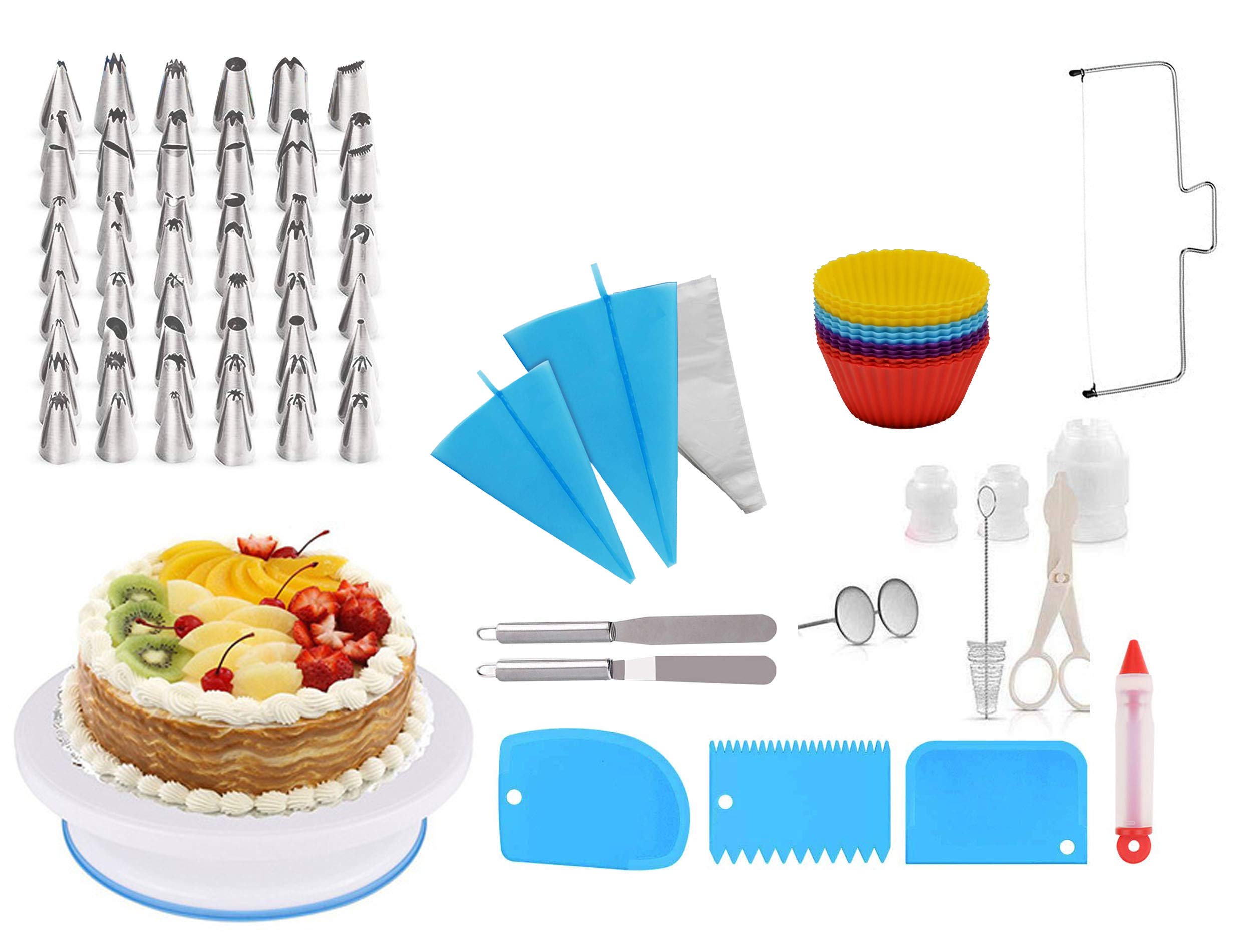 Ever Rich ® Cake Decorating Pastry Tool Kit. Professional Cupcake Decorating Kit. Rotating Turntable Stand (1. 106 Pcs)