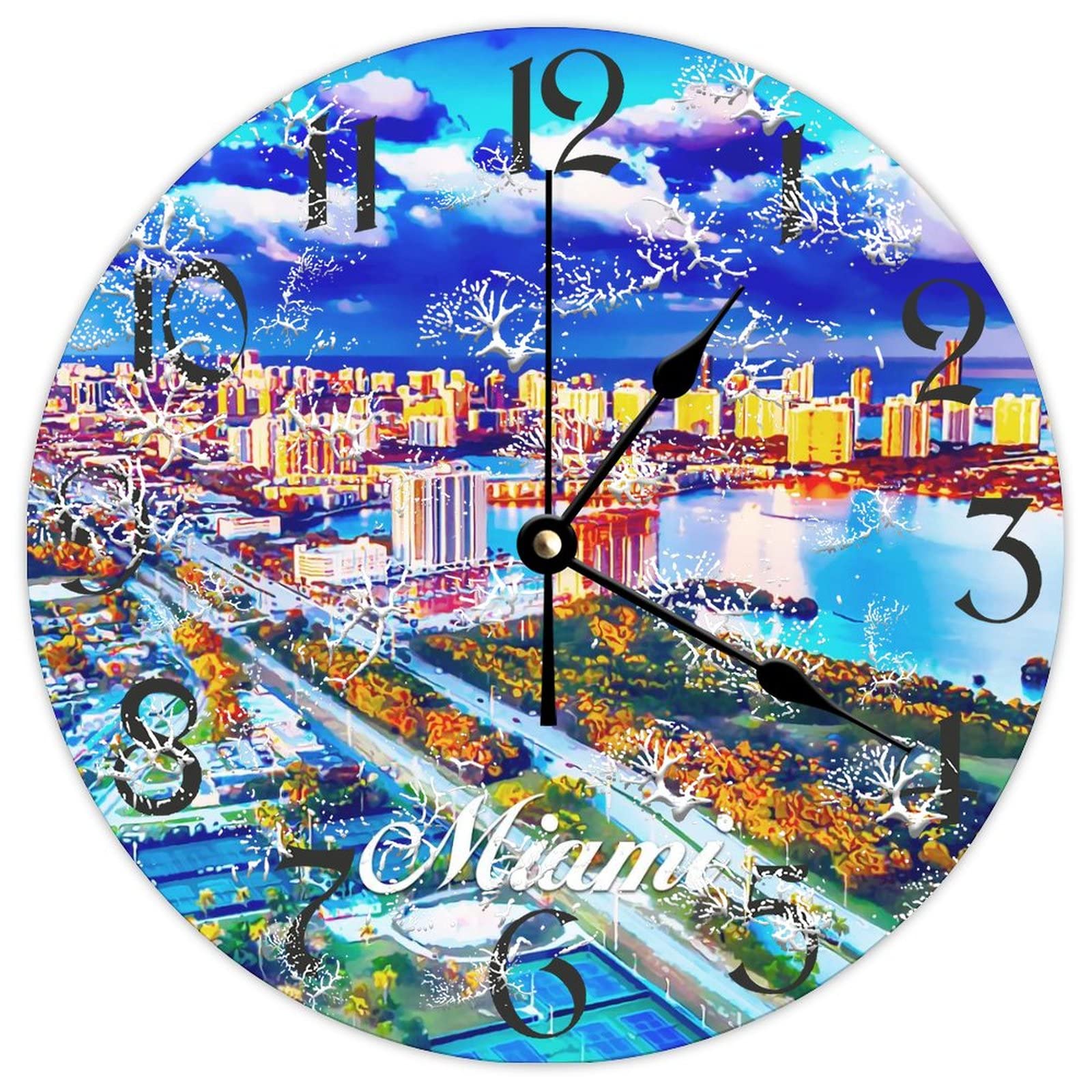 Horloge murale ronde en bois Miami City pendule rétro cuisine et salon