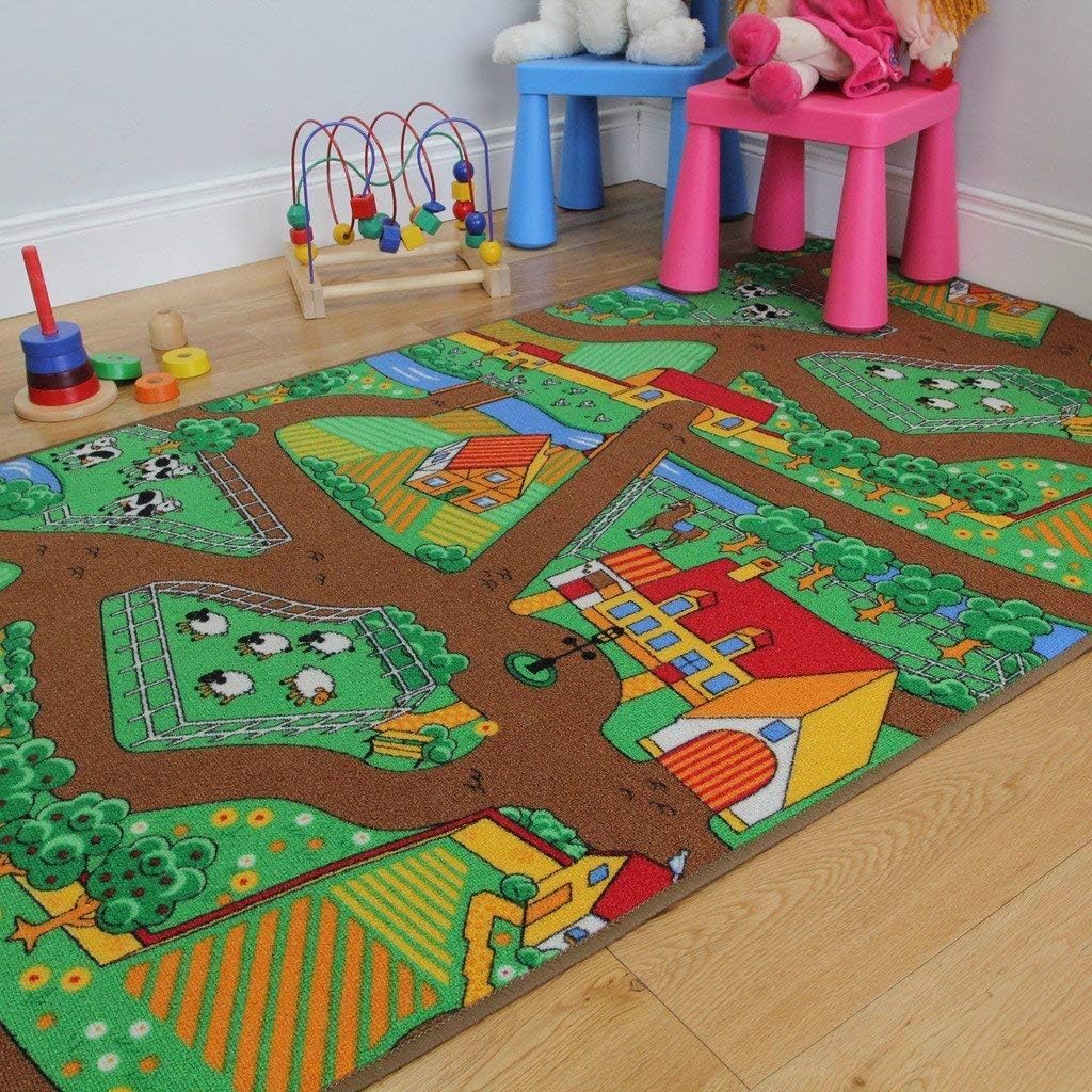 Bravich RugMasters Medium Farm Play Mat Educational Children's Farm Village Fun Pre-School Town Rug Carpets Nursery Crawling Learning Playmat95x133 CM (2'9" x 4')