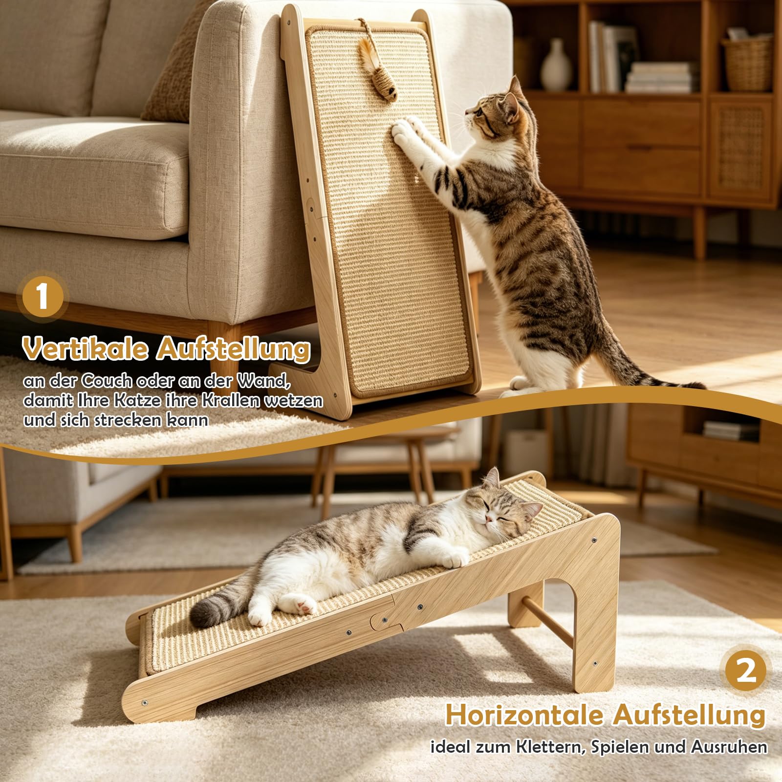 Dual-Use Kratzbrett Katze Sisal Kratzbretter L-förmiger Kratzpappe Groß 69cm Hohe Kratzpads für Wand, Ecke, Sofa, Mit Katzenspielzeug, Hochdichtes Verschleißfestes