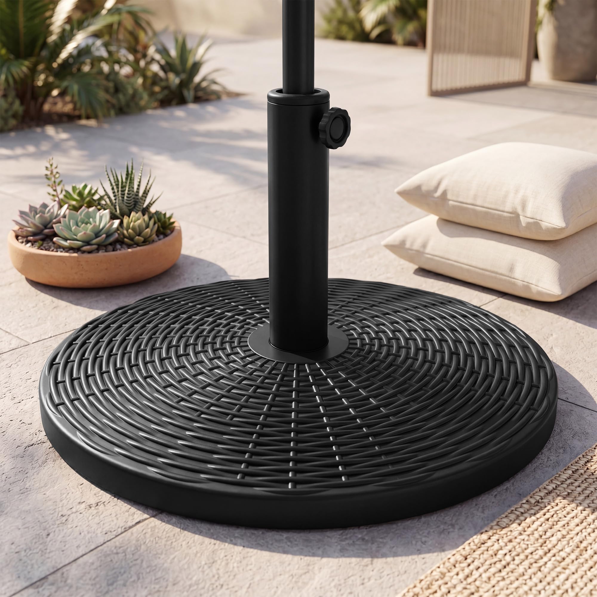 RELAX4LIFE Pied de Parasol Rond en Résine Tressée 10KG, Noir