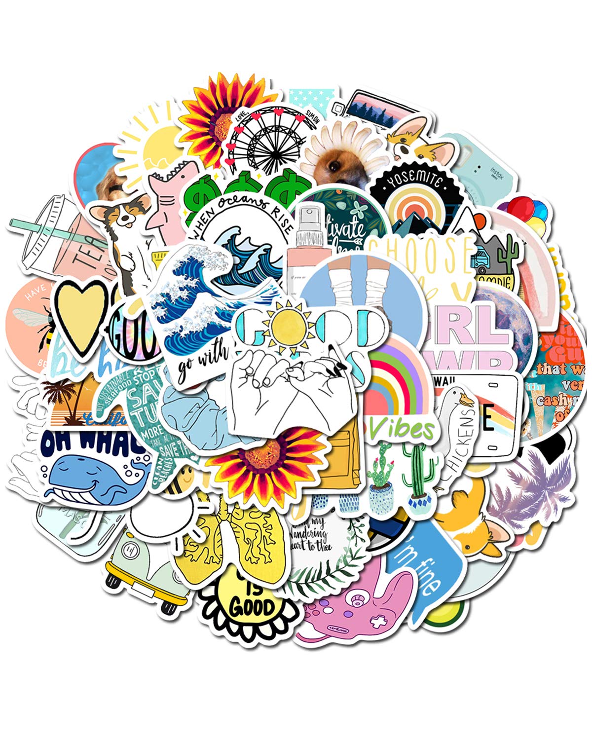 Vsco Stickers for Water Bottles, 85 Pack Waterproof Stickers Vinyl Cute Aesthetic Laptop Luggage Phone Car Stickers for Vsco Girls Teens Kids