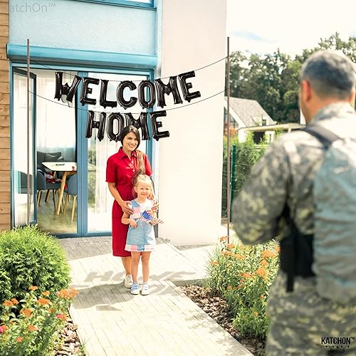 Miniatura 2 de KatchOn, Cartel negro de globos de bienvenida a casa, 16 pulgadas, decoración de bienvenida al hogar, pancarta negra de globos de bienvenida,