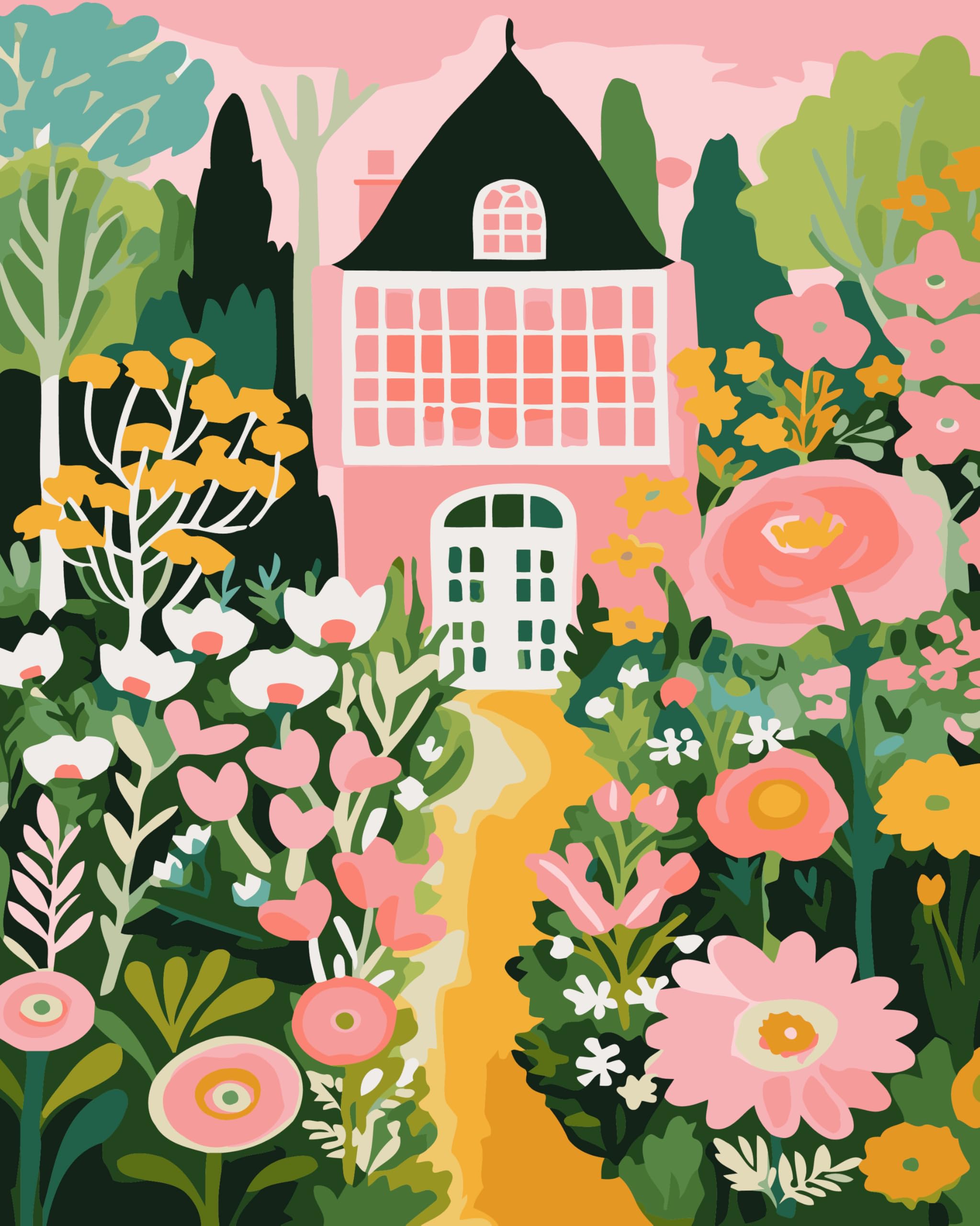 Gofission Paint by Numbers Cosy Cottage, 16x20 inch Canvas DIY Number Painting Kits No Frame (Cottage)