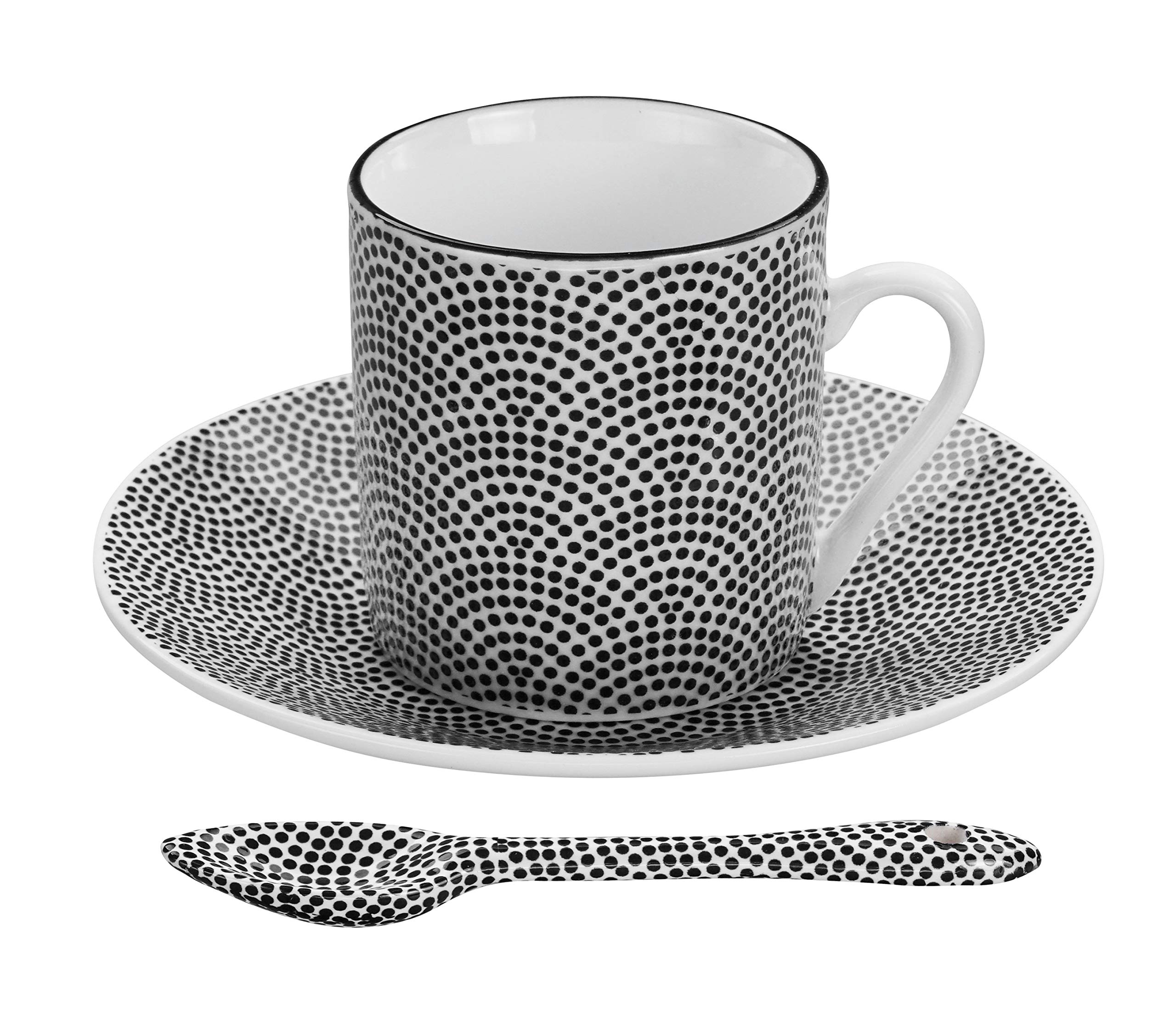TOKYO design studio Nippon Black Espresso-Set schwarz-weiß, 18-TLG., 6X Espresso-Tassen mit Untertassen und Löffeln, asiatisches Porzellan, Japanisches Design, inkl. Geschenk-Verpackung