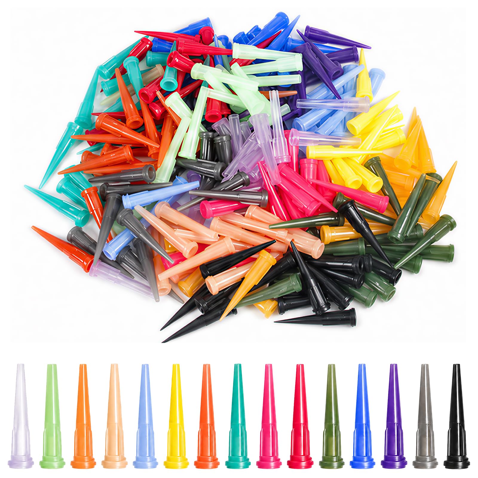 225PCS 15 Size Plastic Tapered Pinhead Blunt Tip Dispensing Needles