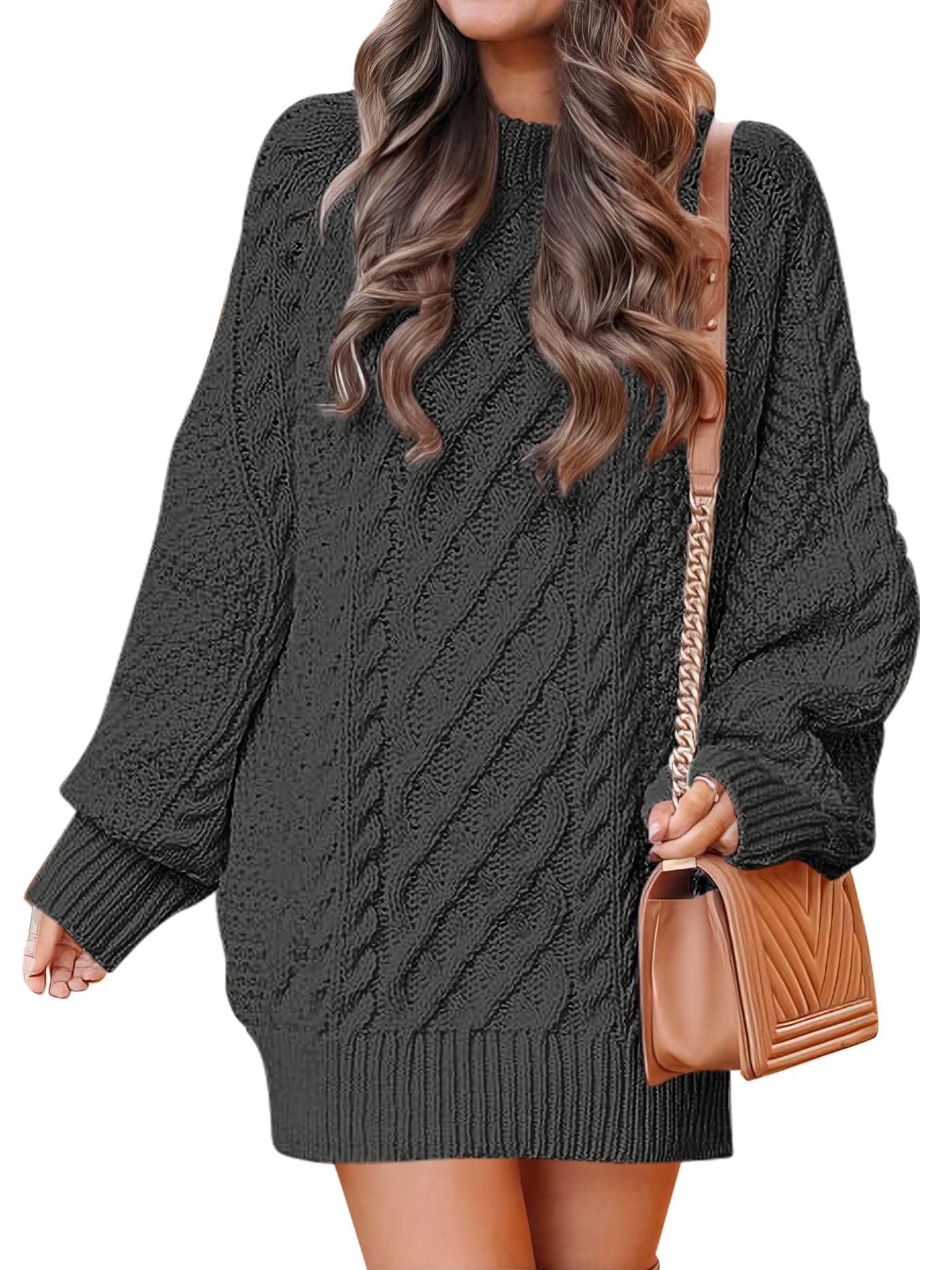 ANRABESS Womens Sweater Dress Oversized Cable Knit Chunky Long Sleeve Short Dresses 2025 Fall Outfits Vacation Winter Clothes
