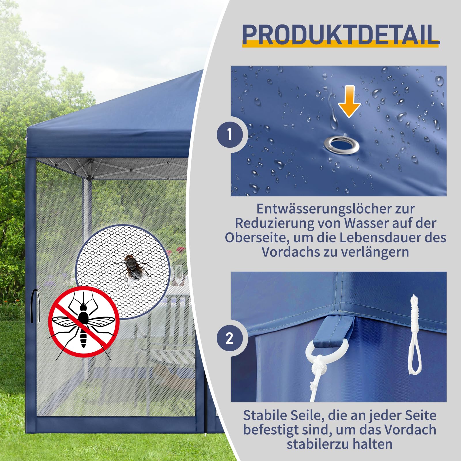 LEADZM Gazebo 3x3m, Pieghevole, Impermeabile, Protezione UV 50+, Regolabile in Altezza con 4 Zanzariere, Stabile, Ideale per Giardino, Terrazza, Campeggio e Uso Commerciale,Blu