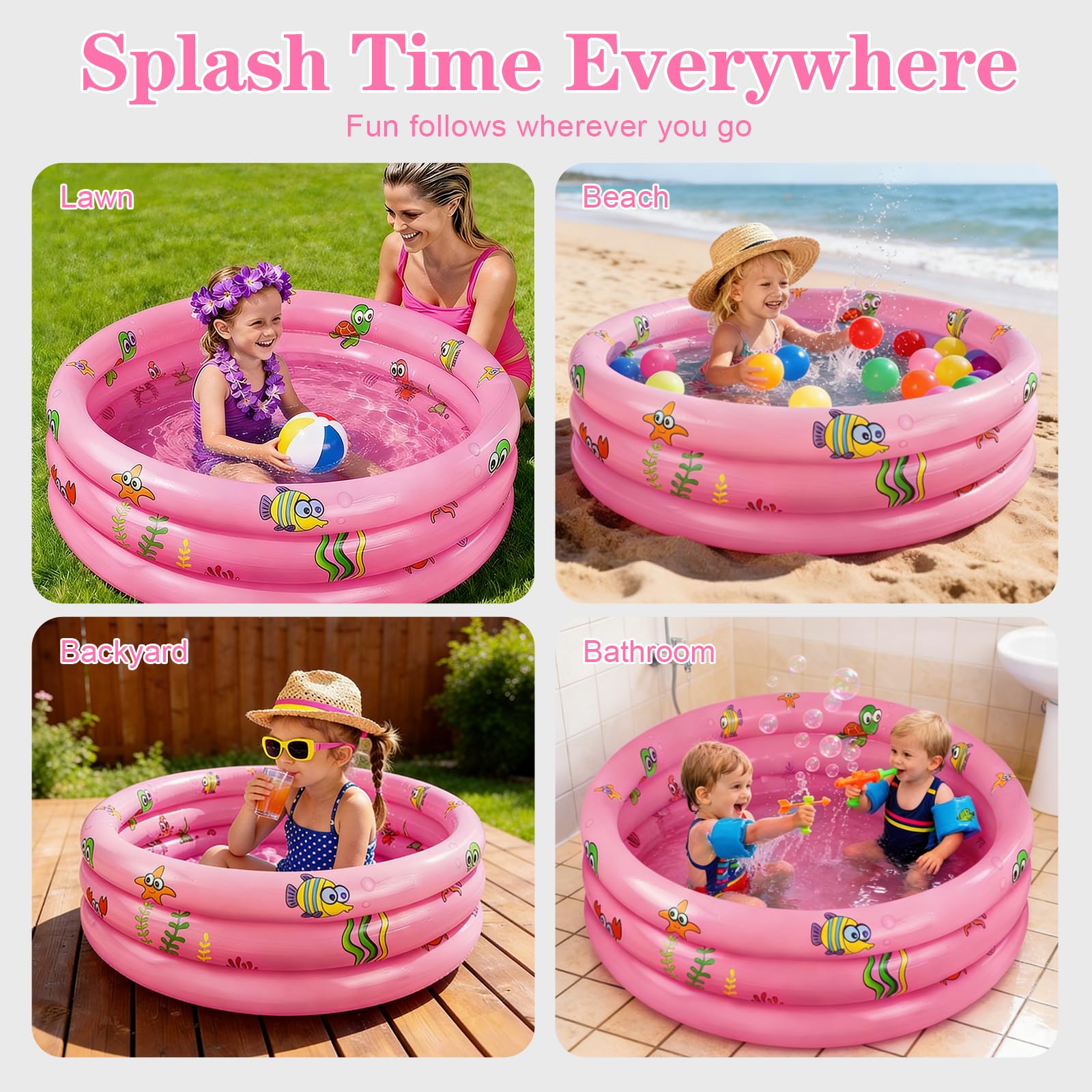 Petite Piscine Enfant,Piscine Gonflable Bébé 100 cm,Piscine Gonflable Enfants,Patogoire Enfant,Piscine Gonflable Ronde,Pataugeoire Gonflable pour Enfants pour Maison,Extérieur,Jardin,Plage,Balcon