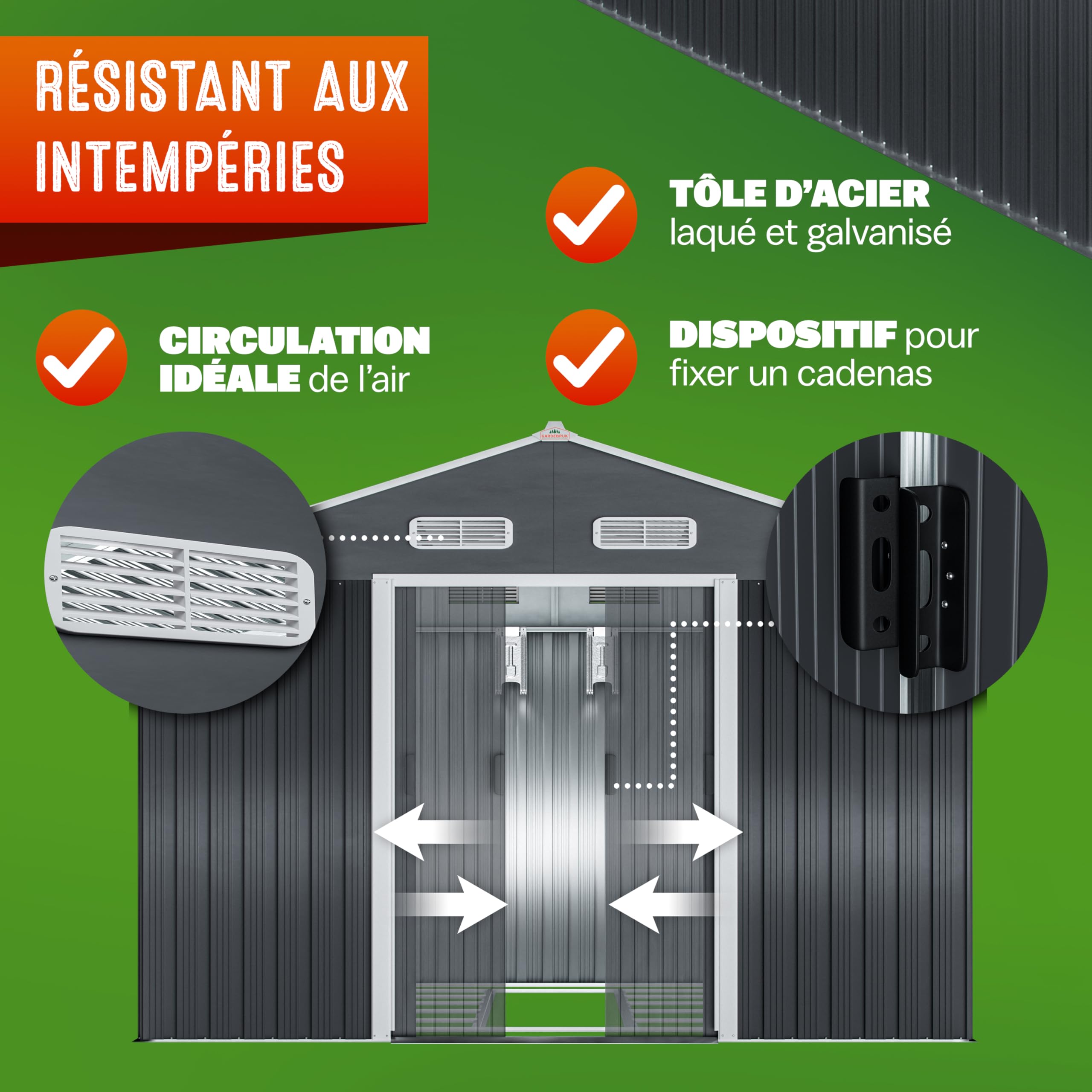 GARDEBRUK® Abri de Jardin métal XXXL 8m² Fondation 315x260x180cm Porte coulissante Anthracite cabane de Jardin cabanon Rangement Outils 15m³