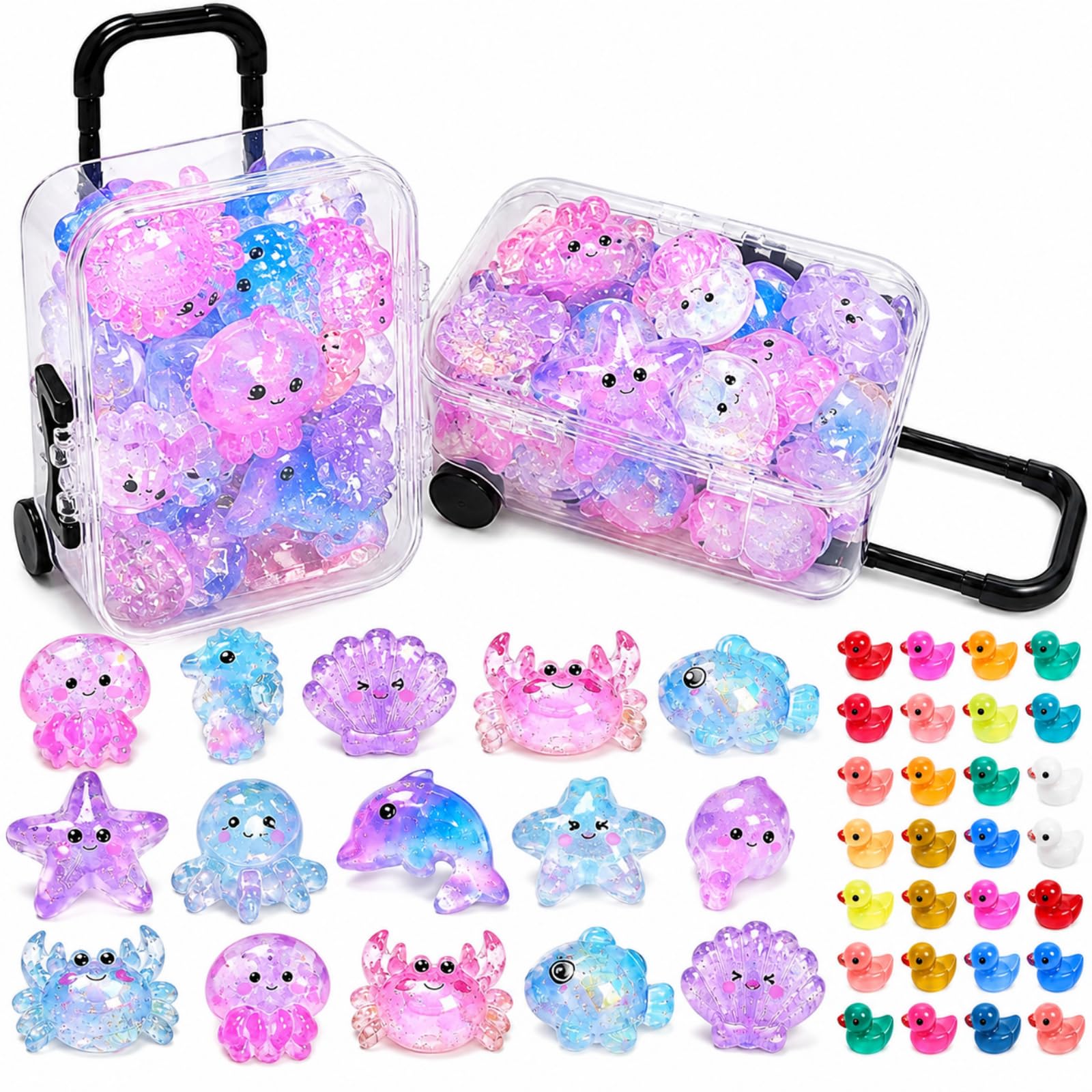 62-Piece Mini Ducks and Resin Animals Set with 2 Mini Cases