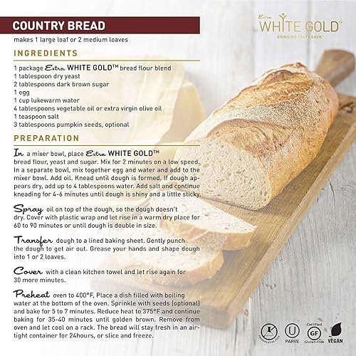 Miniatura 8 de Mezcla de harina de pan de oro blanco extra libre de gluten  Para panes, pasteles con levadura, pizza, focaccia  Kosher Sin gluten vegano sin soja