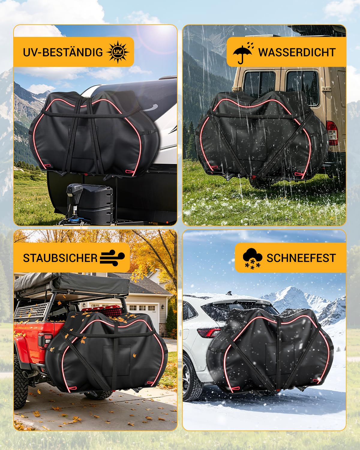 900D Série Housse de Vélo pour 2 Vélos | Résistant aux déchirures, pour porte-bagages arrière, imperméable, avec sac de signalisation