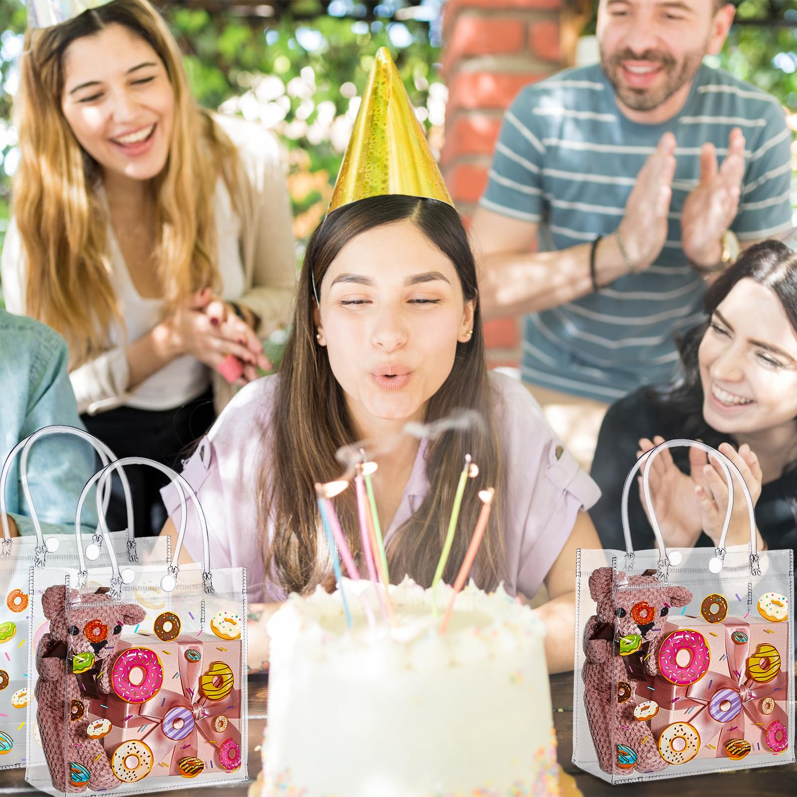 24 Donut Party Favor Bags - Clear PVC With Handles For Candy & Treats