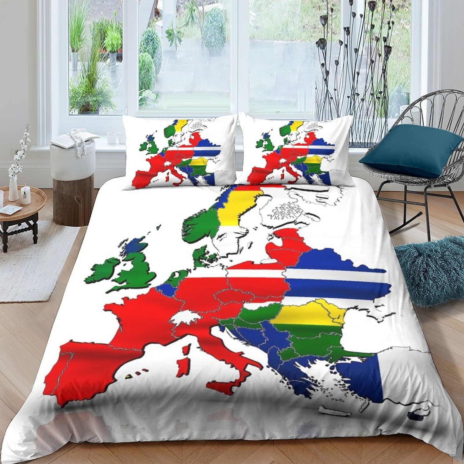 Ctjqhvkz Style-2 3D Printed Europe Map Fitted Sheet Microfiber Bedroom Decor Colorful Geography Bed Cover Anti-Slip Washable For Home Guest Room Single（135X200cm）