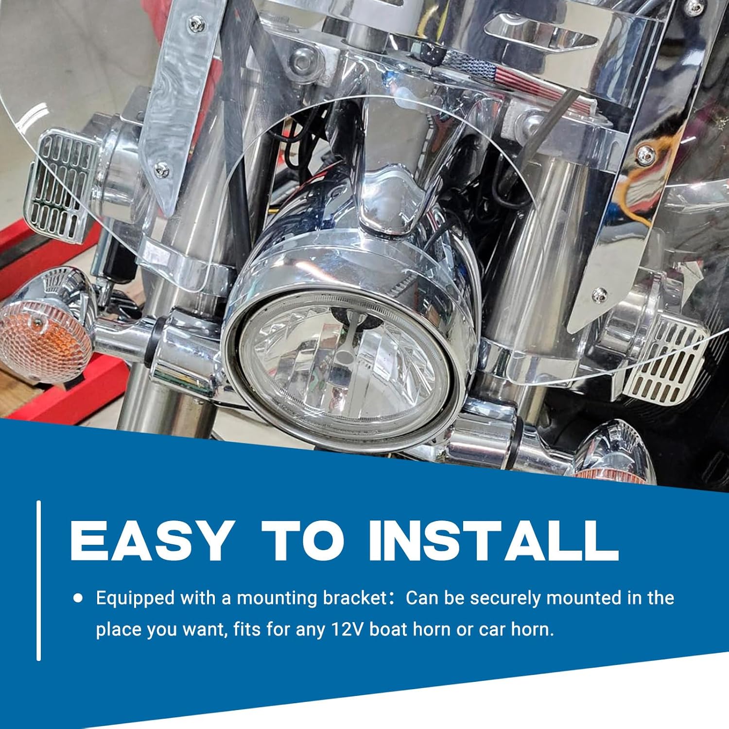 PTNHZ Double Stainless Steel Horns Left Side Hi-Tone Horn & Right Side Low Tone Horn 125dB 510Hz & 410Hz w/Base Bracket Used for Boats Trucks SUV RVs Motorcycles