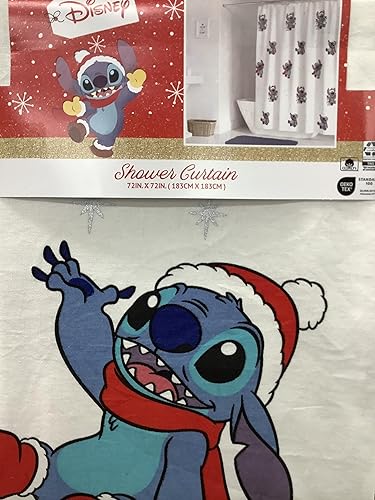Jay Franco - Cortina de ducha de Navidad con gorro de Papá Noel de Disney y tela de fácil cuidado para niños (producto oficial de Disney) (Lilo &