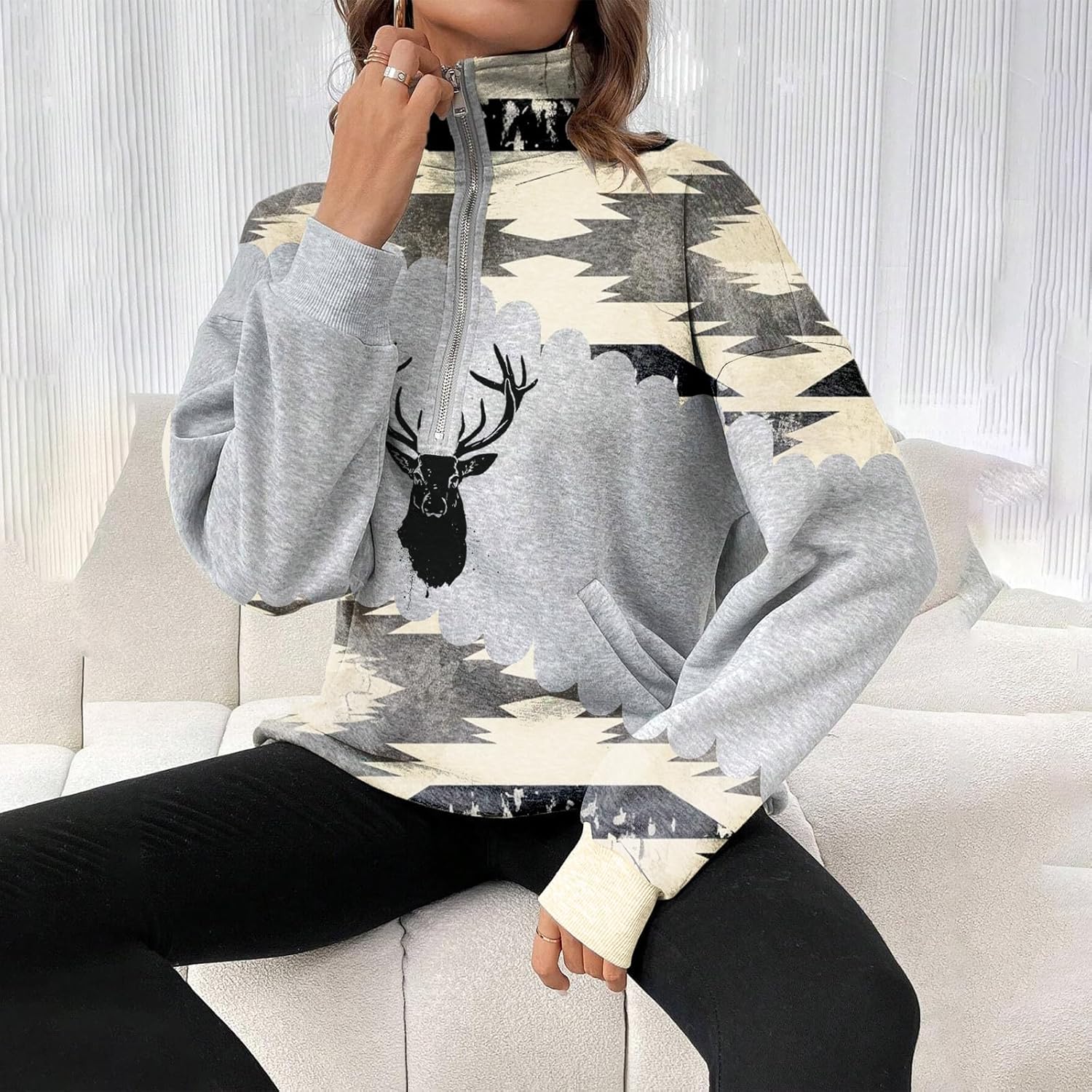 Half Zip Pullover Sweatshirt for Women Oversized Sweaters Long Sleeve Casual Fashion Shirts - Image 5