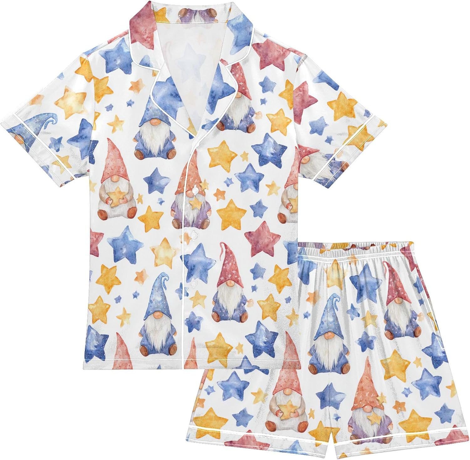 Silk Pajama Sets Short Sleeve Pajamas Soft Sleepwear 2 Piece Pjs Set