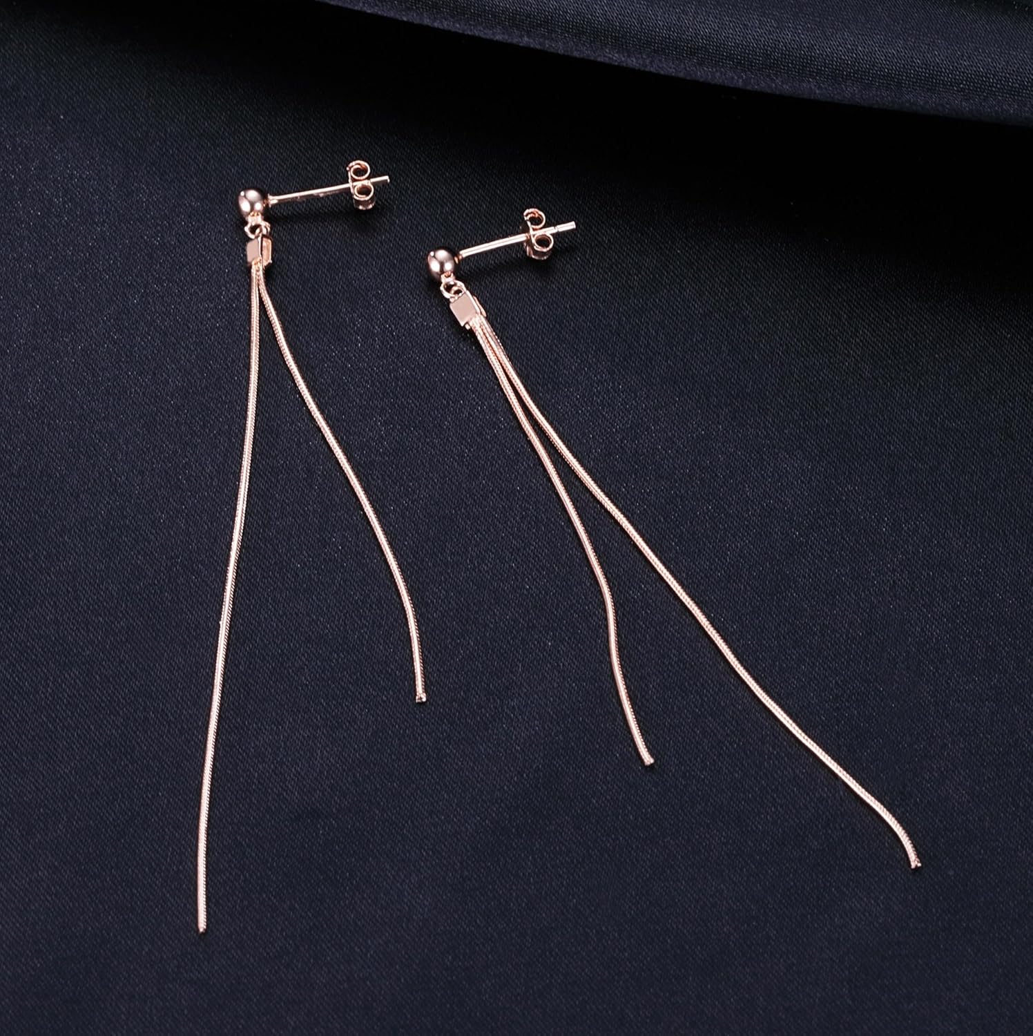 Reffeer Solid 925 Sterling Silver Tassel Chain Dangle Earrings for Women Teen Girls Long Dangle Drop Earrings Minimalist