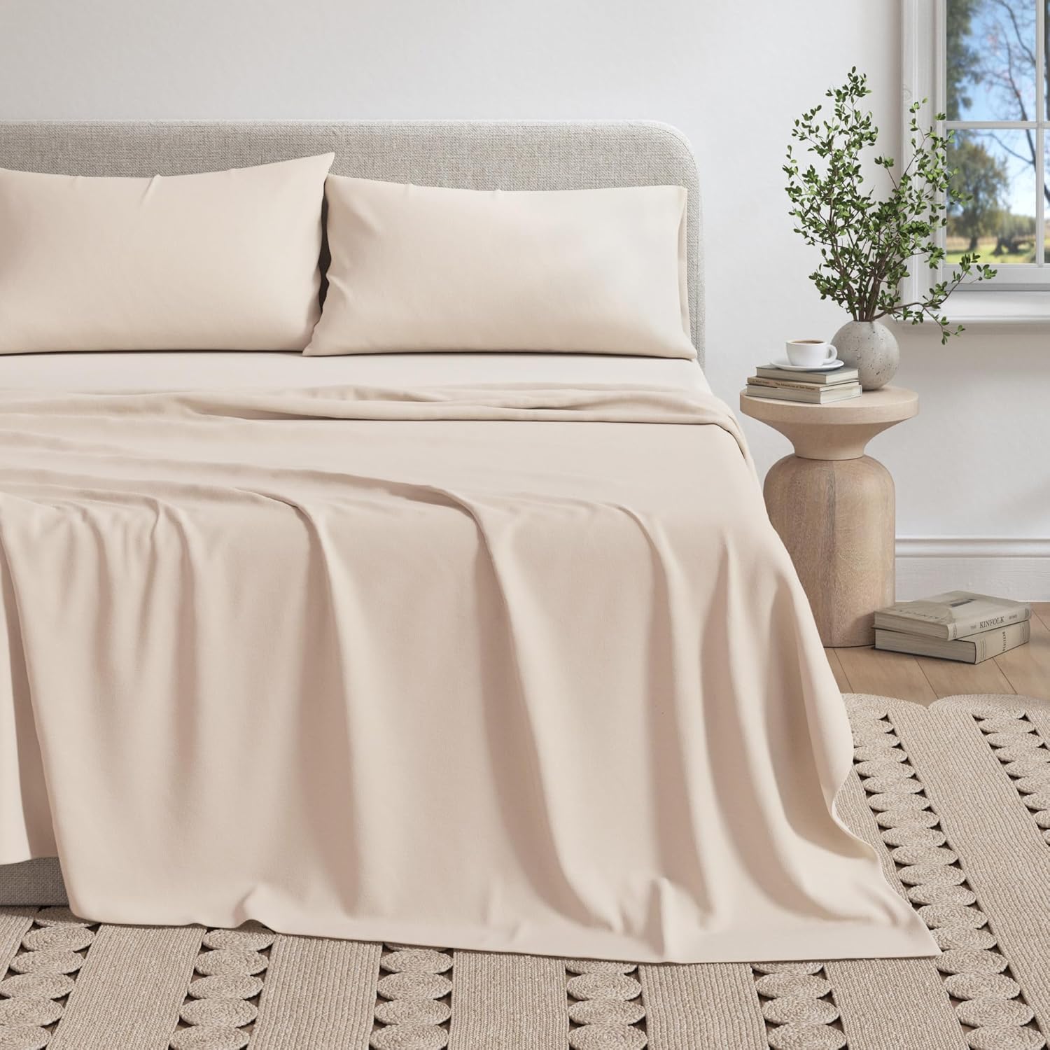 Great Bay Home Cotton Jersey Knit Queen Sheet Set - Ultra-Soft, Stretchy, Heathered Melange Bed Sheets - Cozy, Soft T-Shirt Sheet & Pillowcase Set (Heathered Dusty Rose)