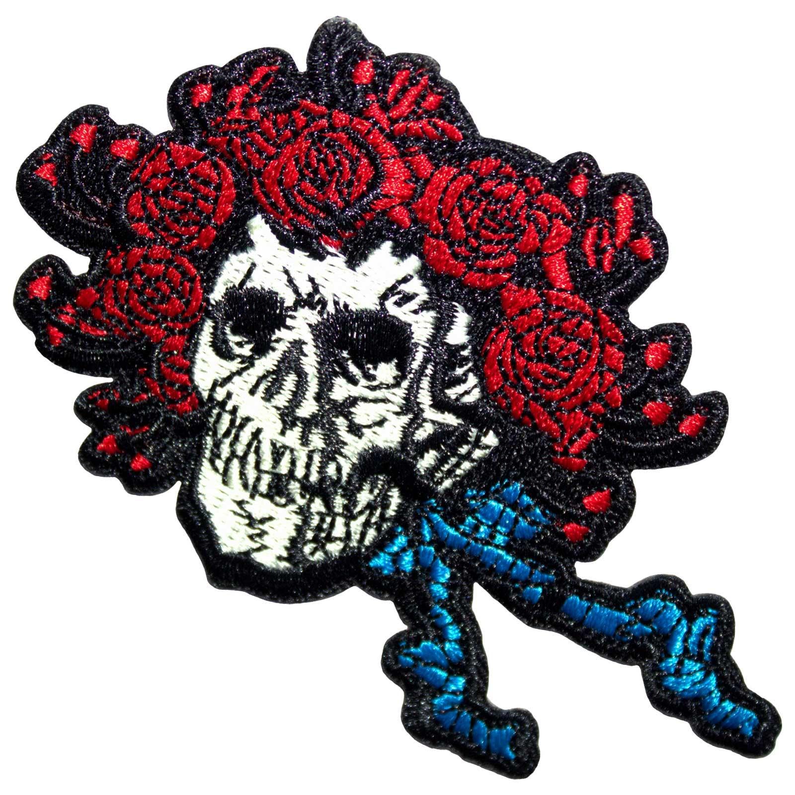 Grateful Dead Bertha Skull Woven Iron On Patch (One Size) (Red/White/Blue)