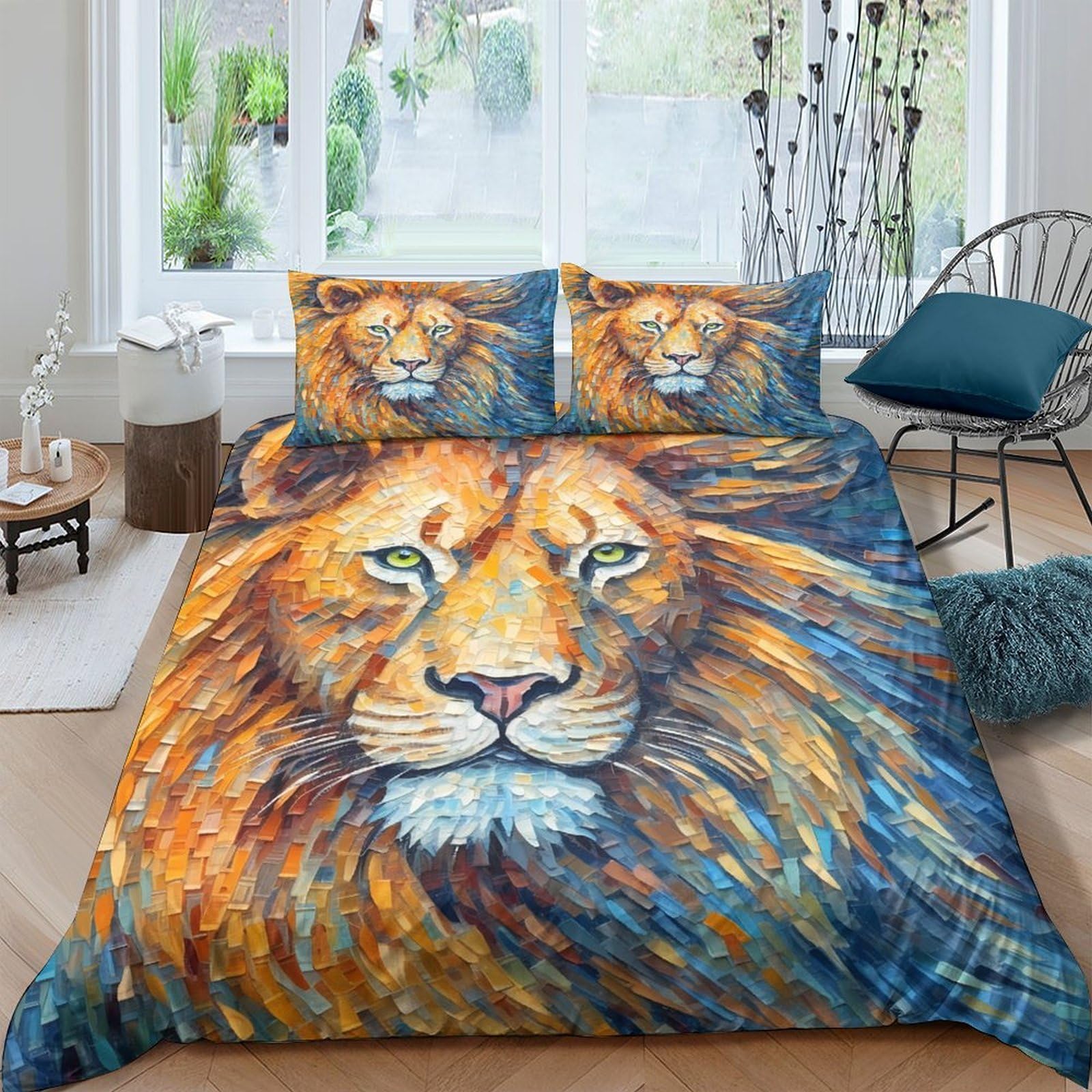 Ctjqhvkz Style-10 3D Printed Lion Head Fitted Sheet Microfiber Soft Breathable Artistic Bed Cover For Bedroom Dorm Mattress Protection Decor Single（135X200cm）