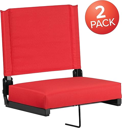 Miniatura 7 de EMMA + OLIVER Silla ligera para estadio de 500 libras con asa y asiento ultra acolchado, color rojo