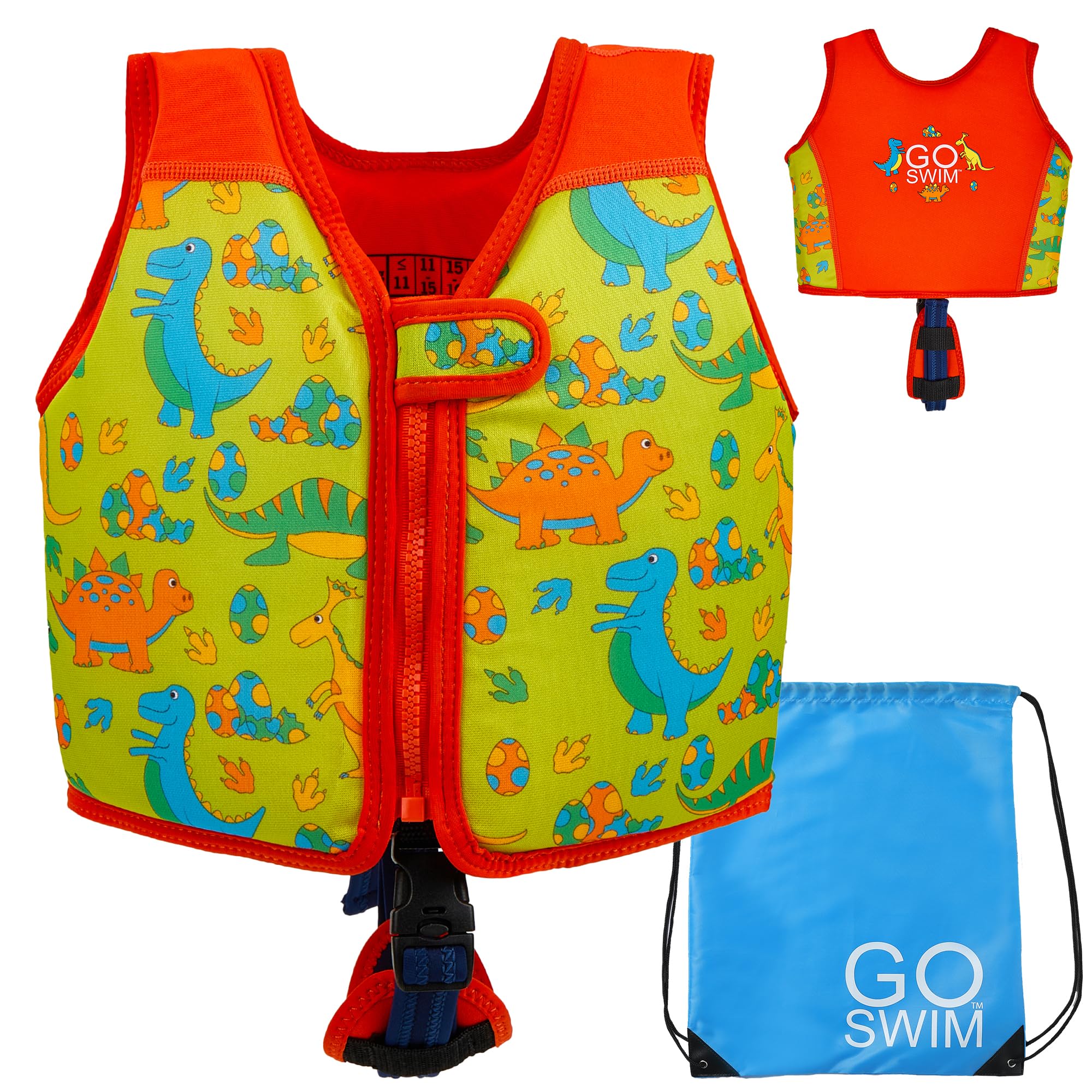 Go Swim Float Vest – Baby, Toddler & Kids Swim Vest - Fixed Buoyancy & Safety Strap. *Includes Free Swim bag*
