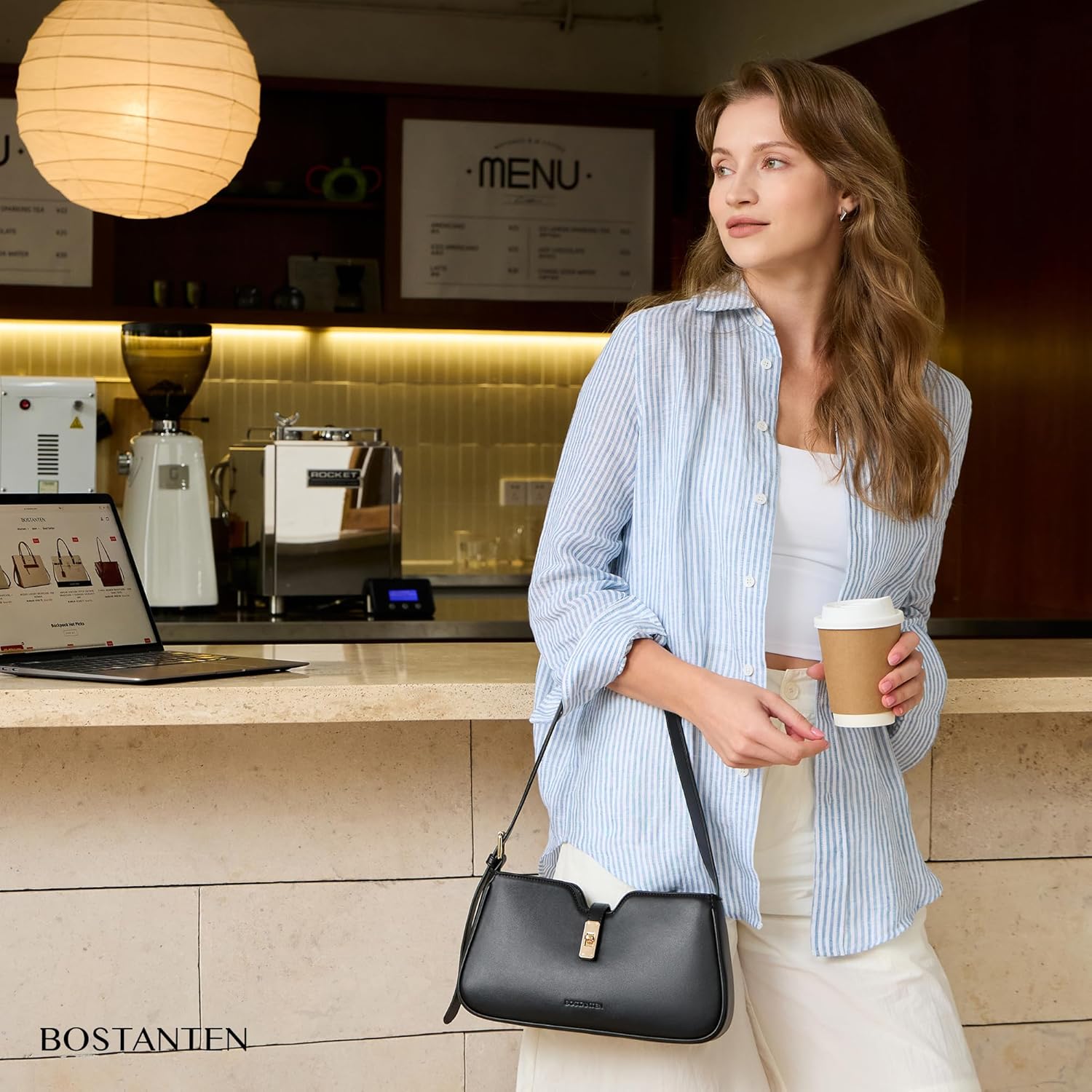 BOSTANTEN Small Shoulder Purse for Women Vegan Leather Designer Purse Casual Hobo Handbag with Adjustable Strap for Work - Image 2