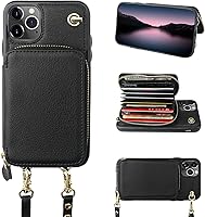 Vista 10 de Bocasal Funda tipo cartera cruzada para iPhone 11 Pro Max, funda de piel con bloqueo RFID y soporte para tarjetas, funda protectora con cremallera