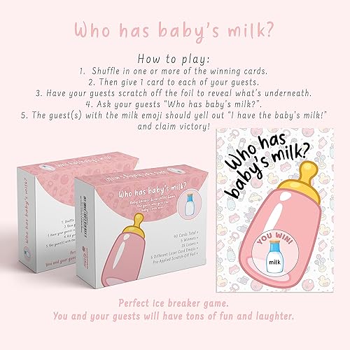 Miniatura 2 de Party Hearty Juegos de baby shower para niña, 40 boletos de lotería con emojis para rascar, ideas de juegos para bebés, juego para raspar, rosa