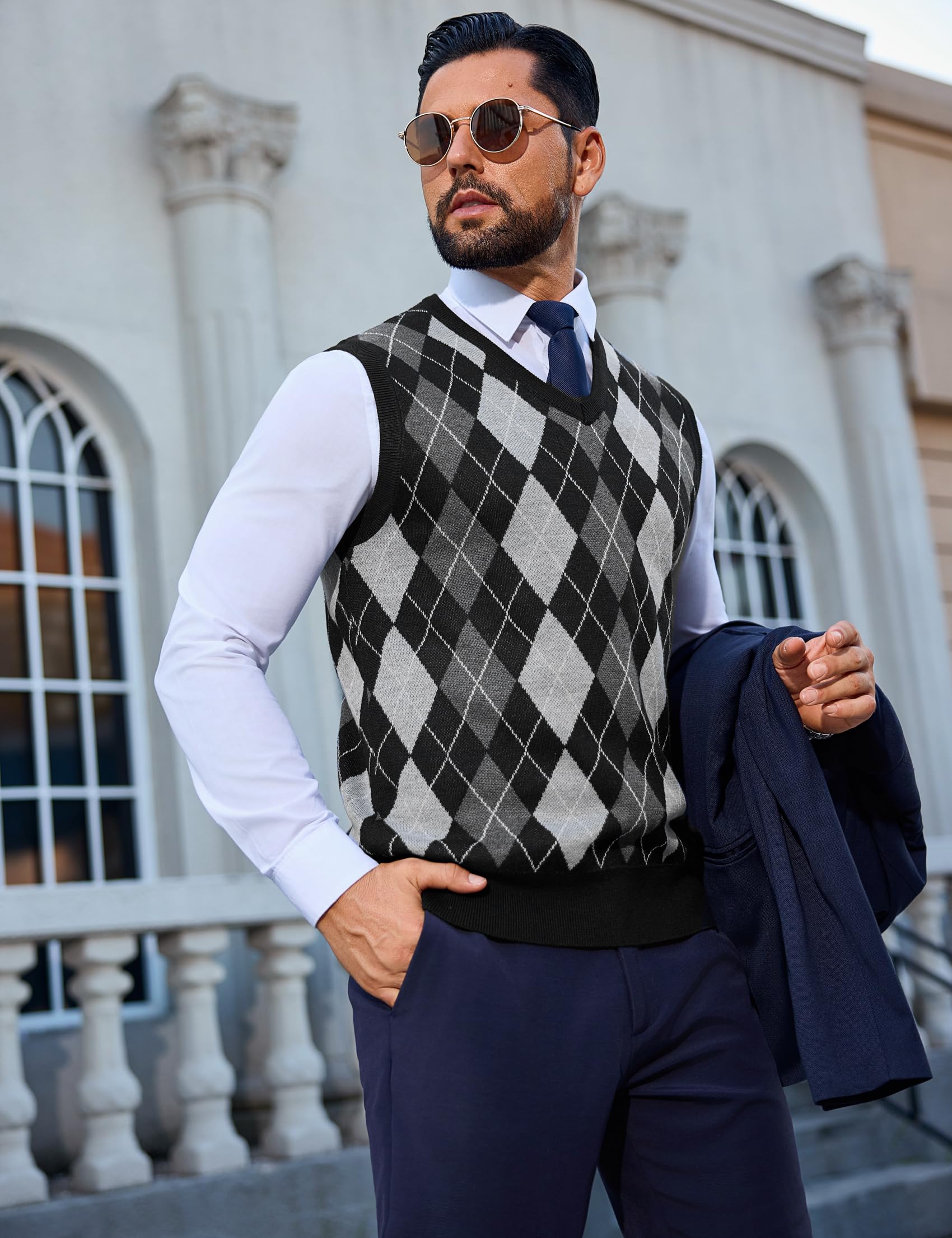 Sykooria Gilet Maglione da Uomo con Scollo V Maglioncino Smanicato Senza Maniche Pullover Gilet Cotone in Maglia Invernale Maglioni e Cardigan da Uomo Casual