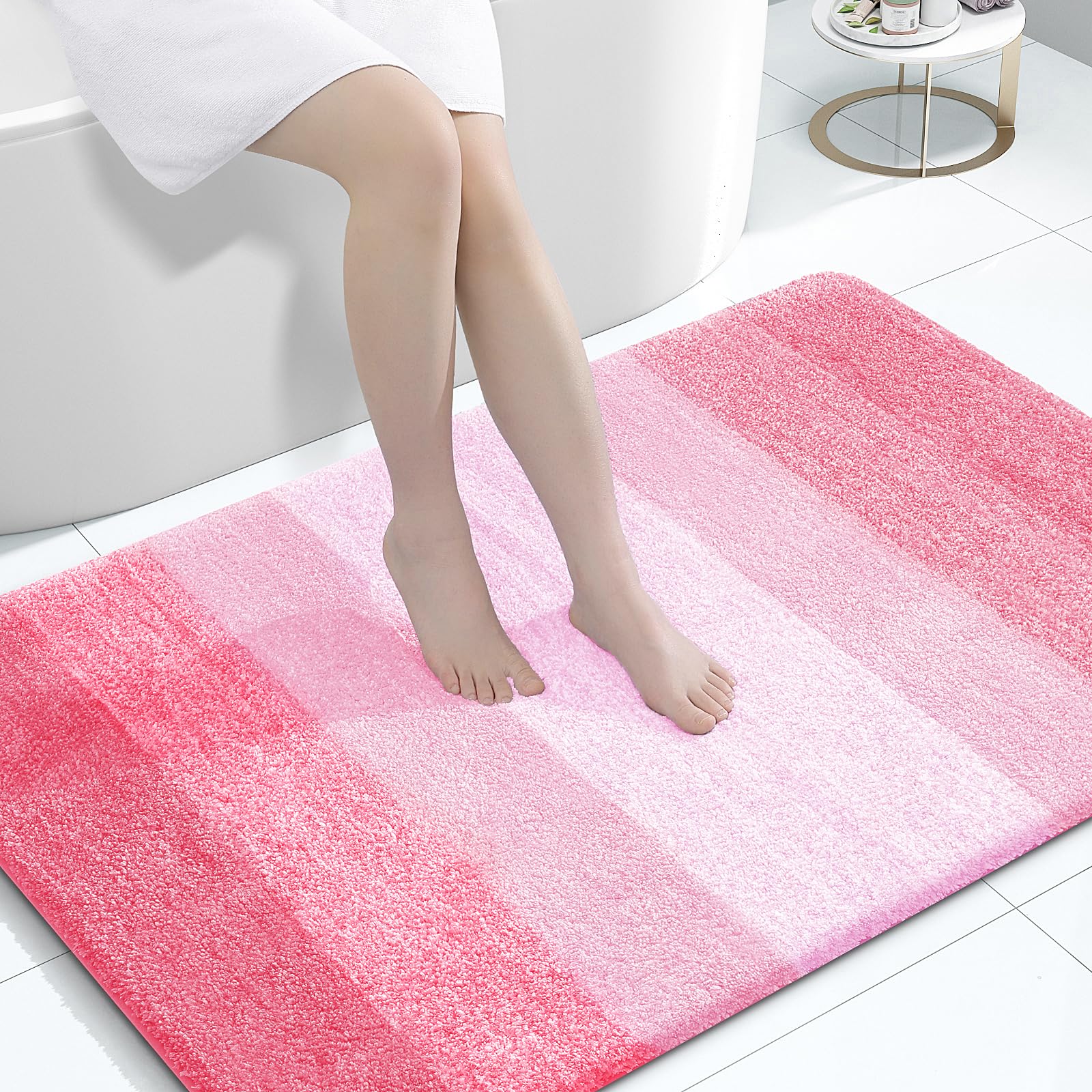 OLANLY Large Bathroom Rugs 44x32, Extra Soft Absorbent Microfiber Bath Rugs | Pink, Non-Slip Quick-Drying Rubber Backing, Machine Washable Plush Bath Mat for Floor, Tub and Shower, Home Decor Accessories