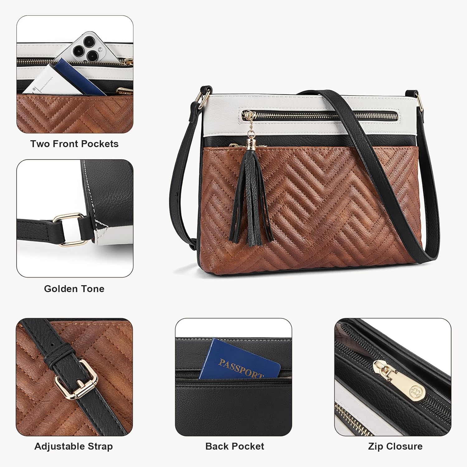 BOSTANTEN Crossbody Purses for Women Medium Shoulder Bag Quilted Handbags with Zipper Pocket - Image 3