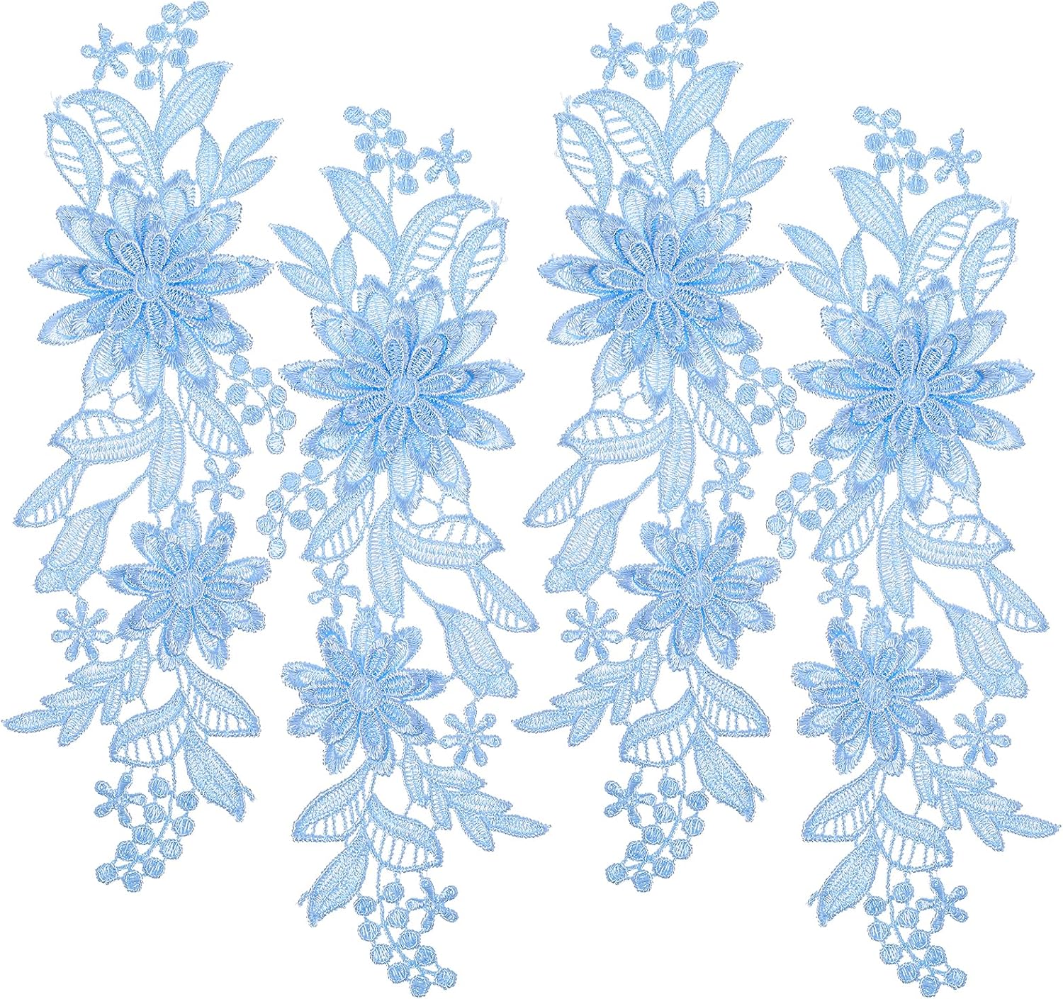 4PCS Blue Lace Appliques, 3D Flower Applique for Clothes Sew on Patches for Sewing Making Dress Embellishments Clothing Bridal Wedding