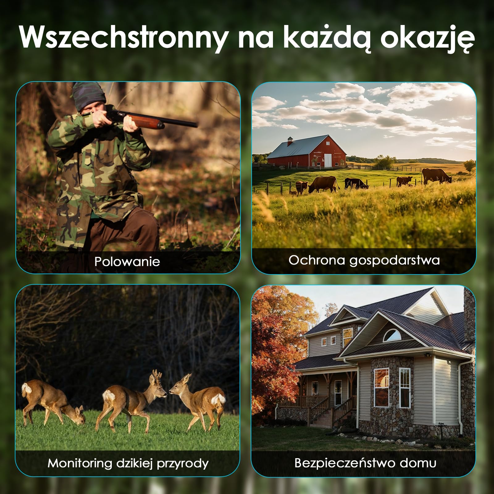 WOLFANG Komórkowa kamera przyrodnicza 4G LTE, połącz ogólnokrajową kamerę 4G LTE, 2K 48 MP z kontrolą aplikacji, super noktowizor, wyświetlacz 2'TFT, wyzwalacz 0,2 s, aktywowany ruchem, wodoodporna
