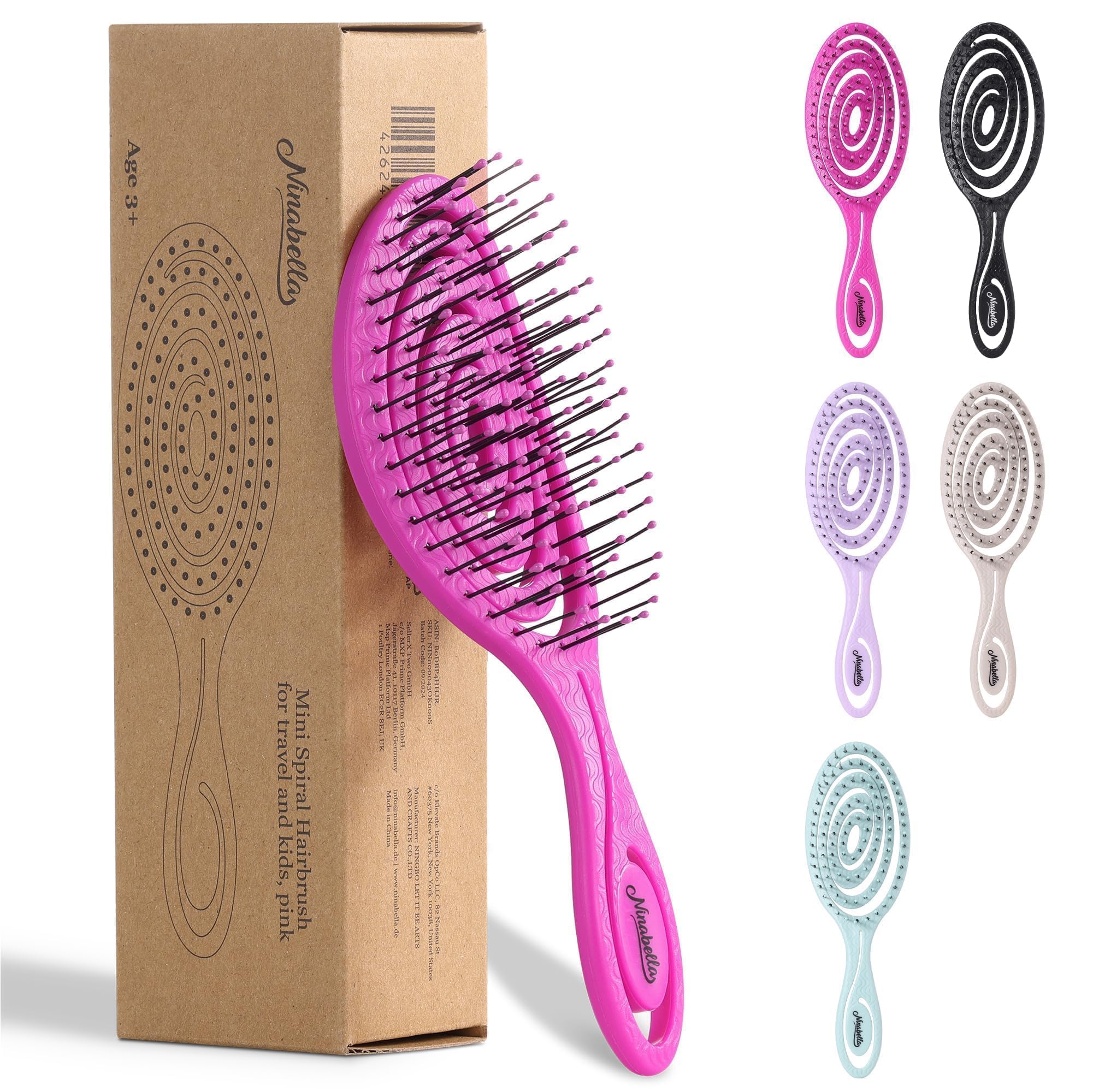 Ninabella Spiral Hairbrush - Detangle Hair Brush - For Brushing Wet or Blow Dry Hair - Detangler Vent Brush - Hairbrushes for Travel - Pink