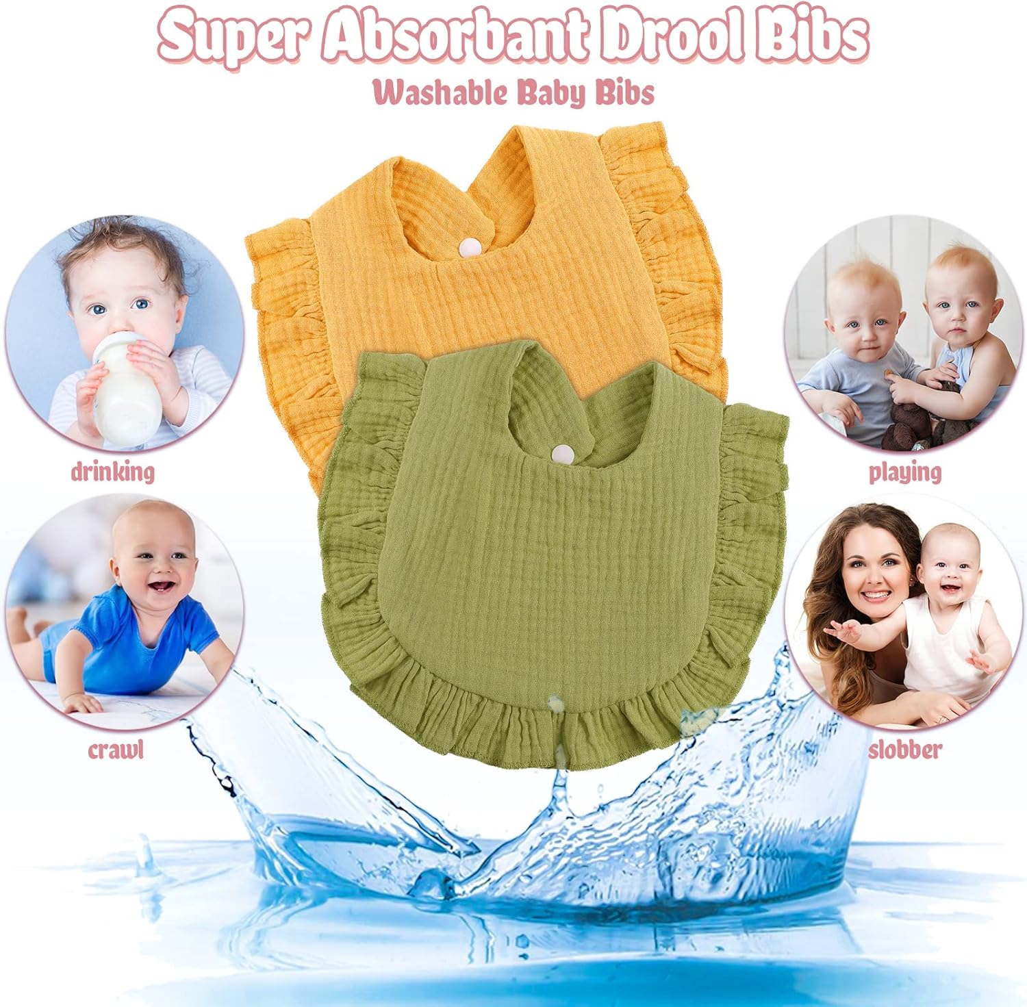 JaGely 12 Pieces Baby Muslin Bibs Bandana Drool Bibs for Boys and Girls Soft Adjustable Baby Cotton Teething and Drooling for Toddler Infant - Image 4