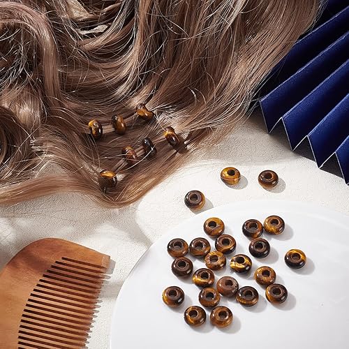 Miniatura 2 de NBEADS 30 cuentas europeas de piedras preciosas de 0.394 pulgadas, piedra natural de ojo de tigre, cuentas de agujero grande, cuentas de rasta,