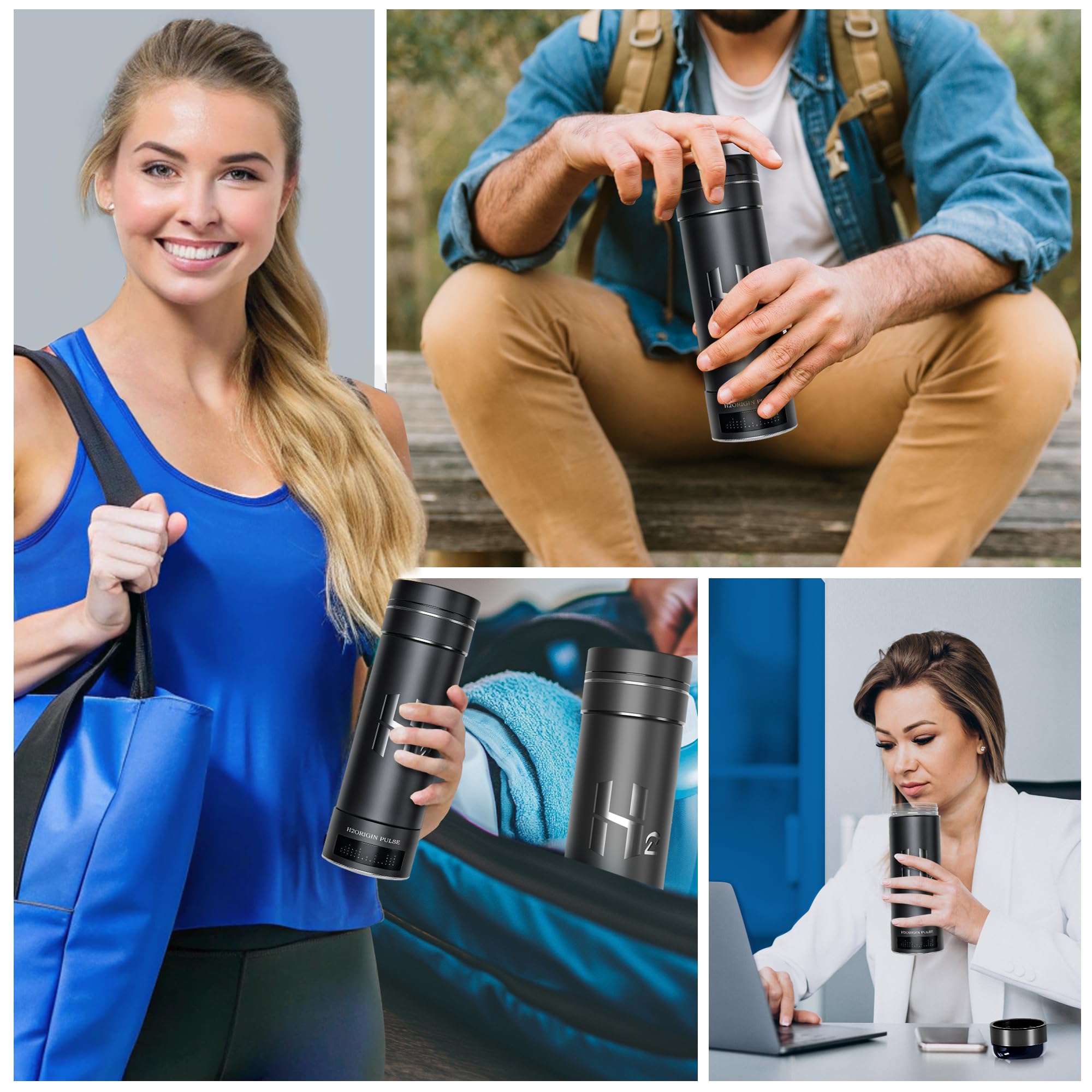 Botella de agua de hidrógeno – Generador de hidrógeno portátil 3 en 1 de 10.5 onzas, tecnología SPE/PEM de alta concentración, adaptador universal y spray de niebla refrescante
