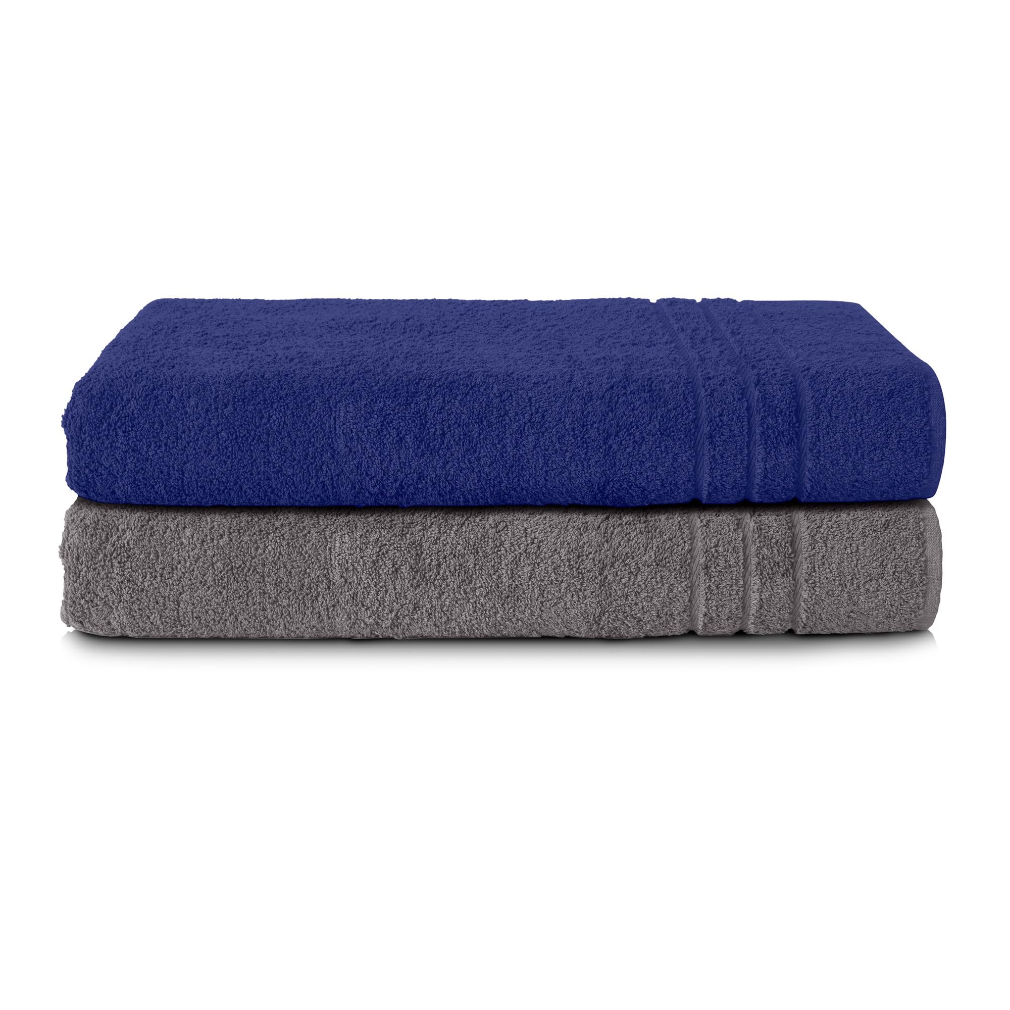 Komfortec 2er Saunatuch Set 70x200 cm aus 100% Baumwolle, XXL-Saunatücher, Sauna Handtuch, Weich, Groß, Frottee, Schnelltrocknend, Anthrazit/Navyblau
