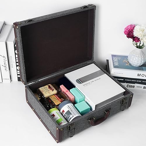 Miniatura 3 de DreamsEden Caja de almacenamiento decorativa de madera con asa, decoración rústica, maleta de madera, cofre del tesoro, caja de recuerdo