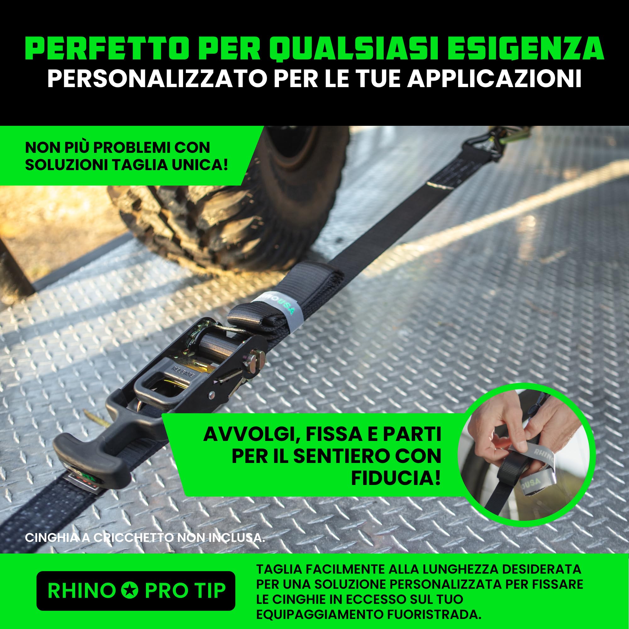 Rhino USA Rotolo di Nastro Adesivo e Gancio - Fissaggio a Incastro Riutilizzabile e Non Adesivo Per Cinghie, Corde e Organizzazione Dell'Attrezzatura - 2,5 cm x 7,6 m - Nero